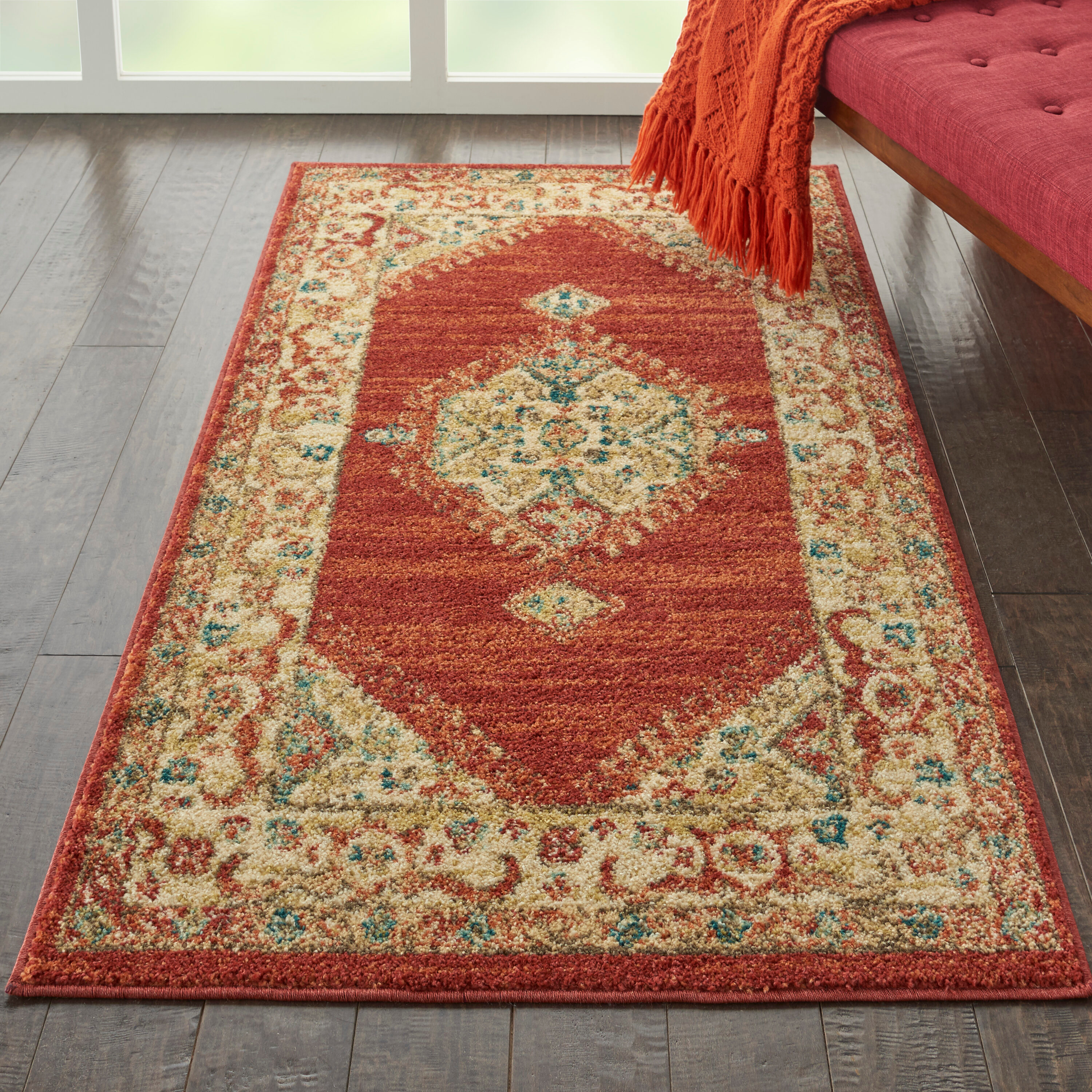 Nourison Traditional Vintage Persian Red 3' x 5' Area Rug, (3x5)