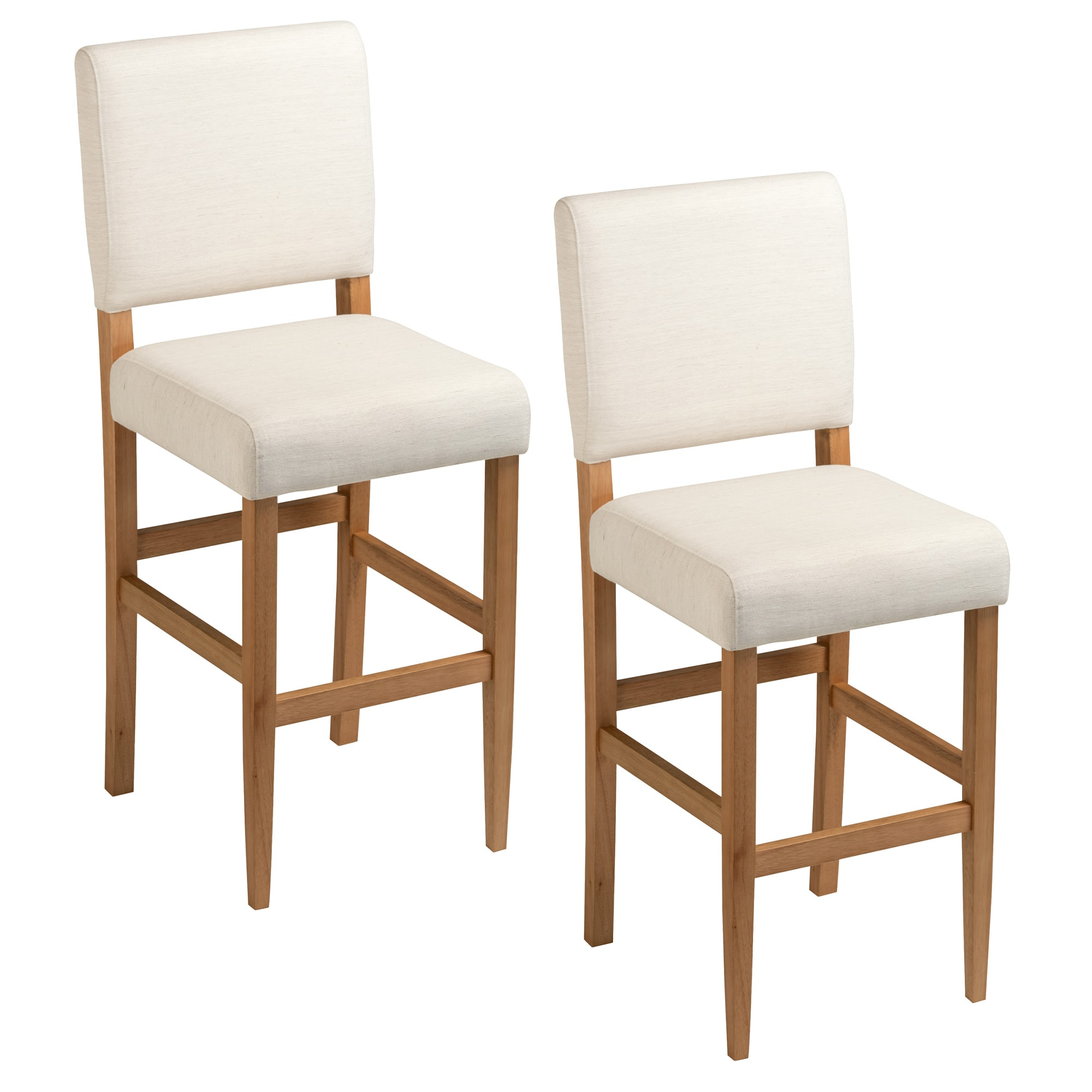Brax Bar Height 28-inches Stool Natural White Sand, with Upholstered Back and Wood Base - 2-Pack