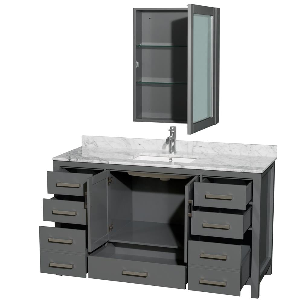 Wyndham Collection Sheffield 60-in Dark Gray with Brushed Chrome Trim Undermount Single Sink Bathroom Vanity with White Carrara Marble Natural Marble Top (Mirror Included)