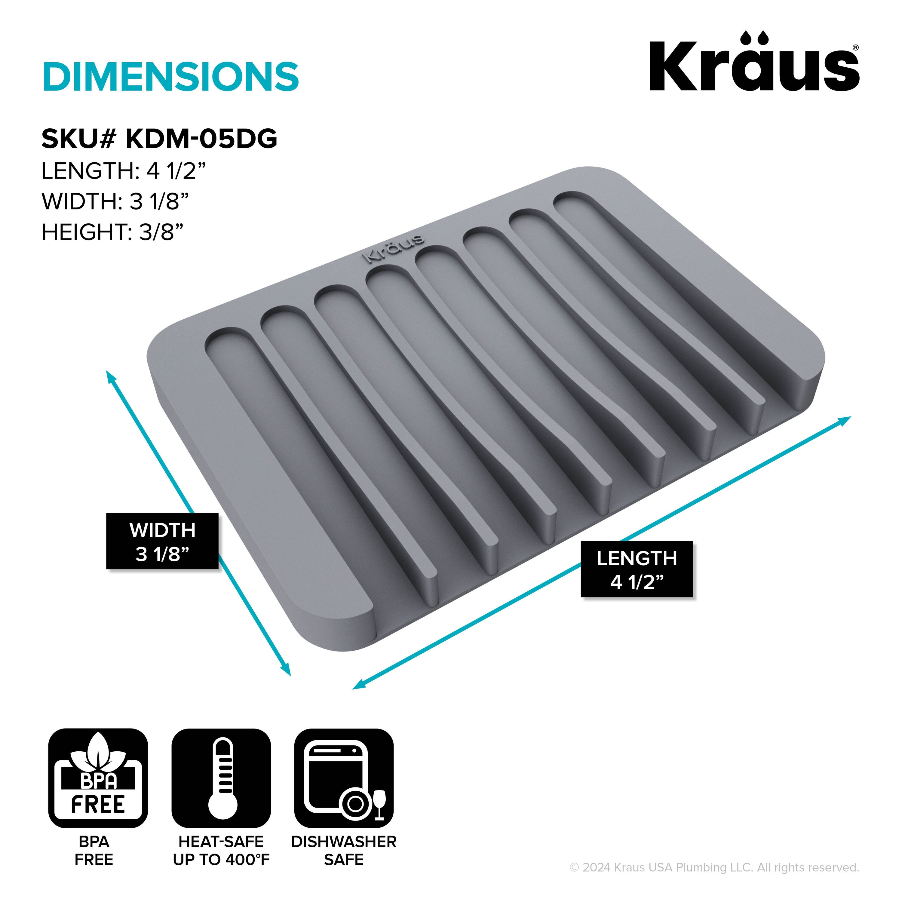 KRAUS Multipurpose Self-Draining Silicone Soap Dish/Sponge Holder for Bathroom or Kitchen Counter in Dark Grey, KDM-05DG