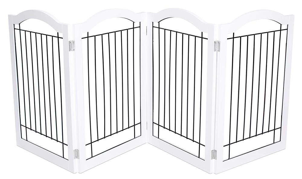 Expandable Freestanding White Wood and Wire Pet Gate