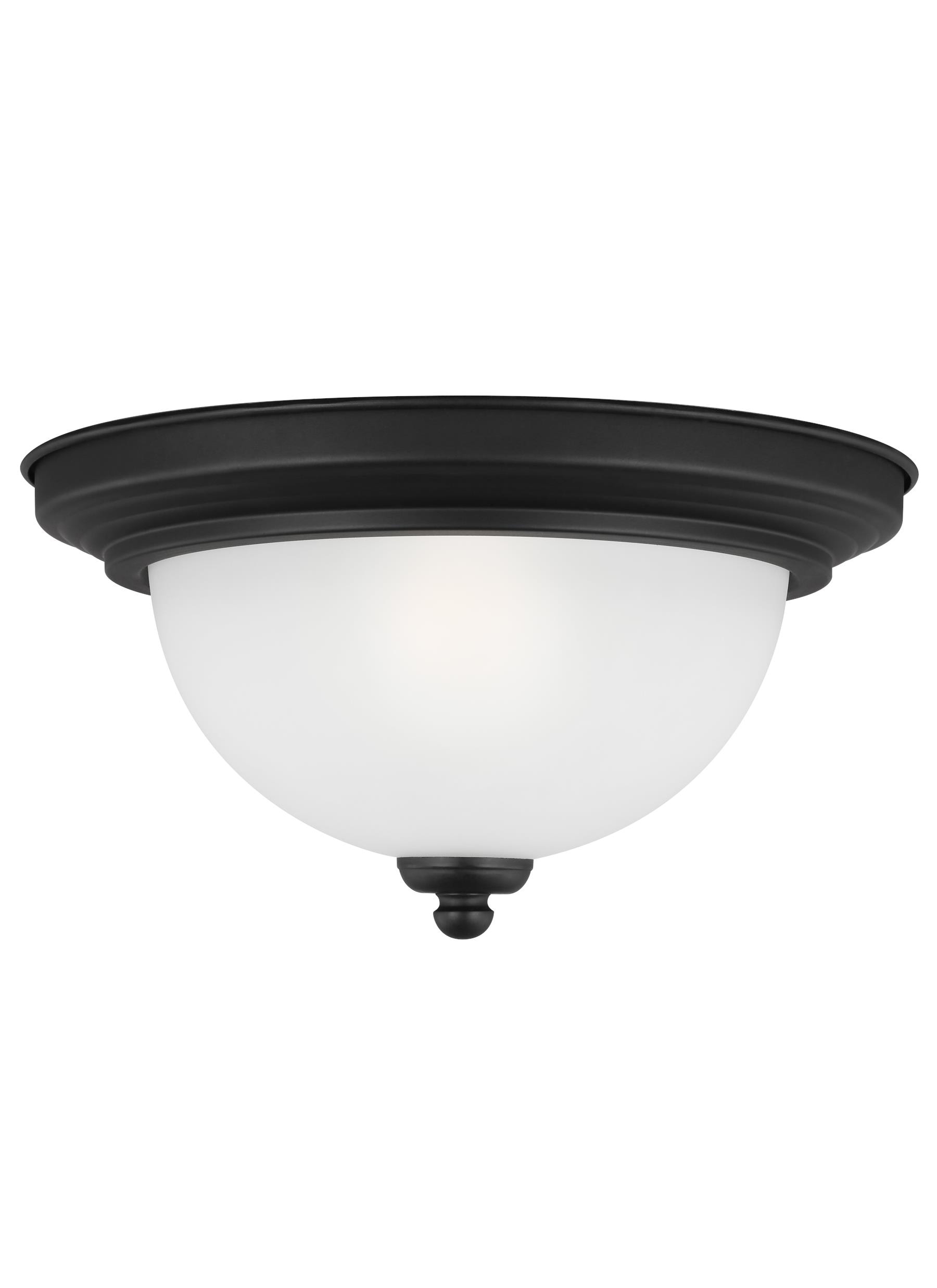 Geary 10.5 in. 1-Light Midnight Matte Black Traditional Contemporary Ceiling Flush Mount with Satin Etched Glass