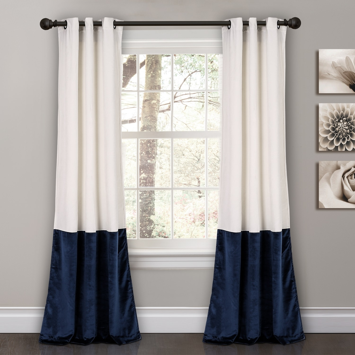 Lush Decor Prima Velvet Color Block Room Darkening 84" x 38" Solid White Metal Grommets 2-Pc Set Window Panel