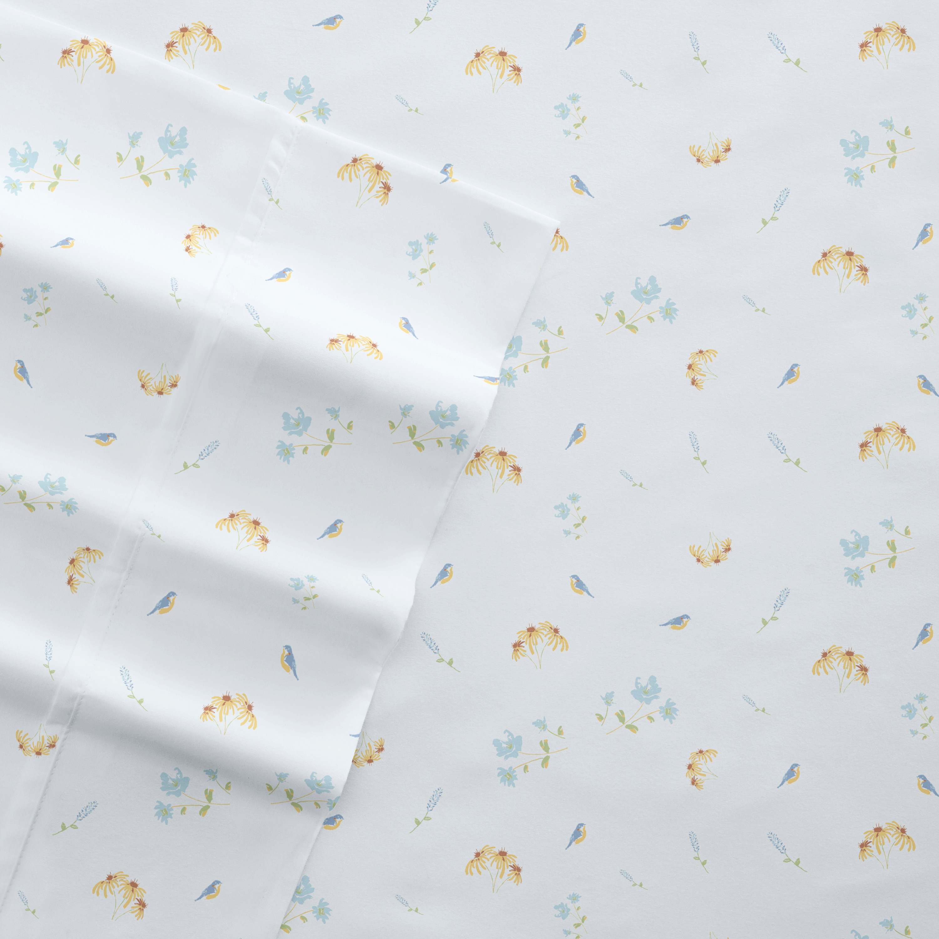 Noble Linens 4 Piece Pattern Microfiber Bed Sheets Set, Light Blue Bluebirds, Queen