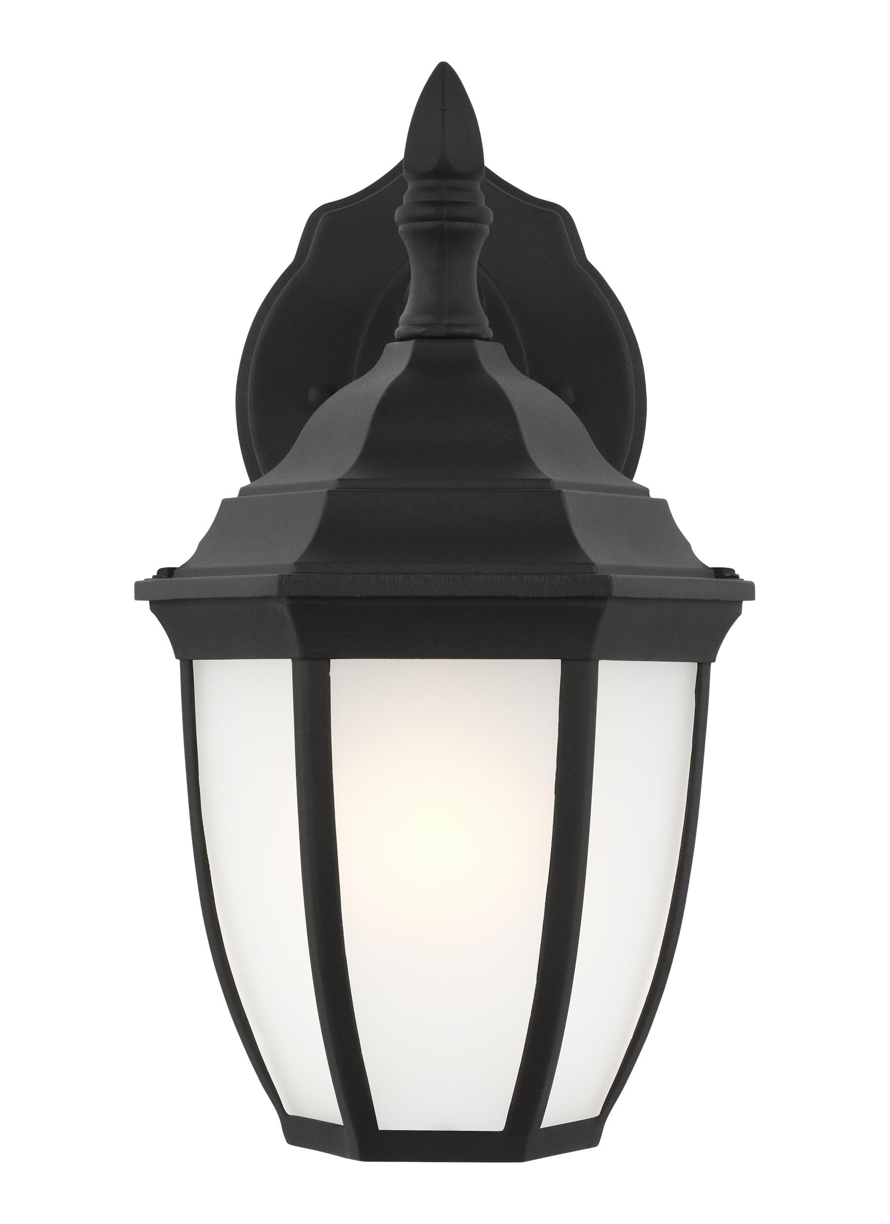 Generation Lighting 89936-12 Bakersville Curved Satin Etched Glass Panel Outdoor Wall Sconce Lighting Fixture, 1-Light 100 Watt, 11" H x 7" W, Black