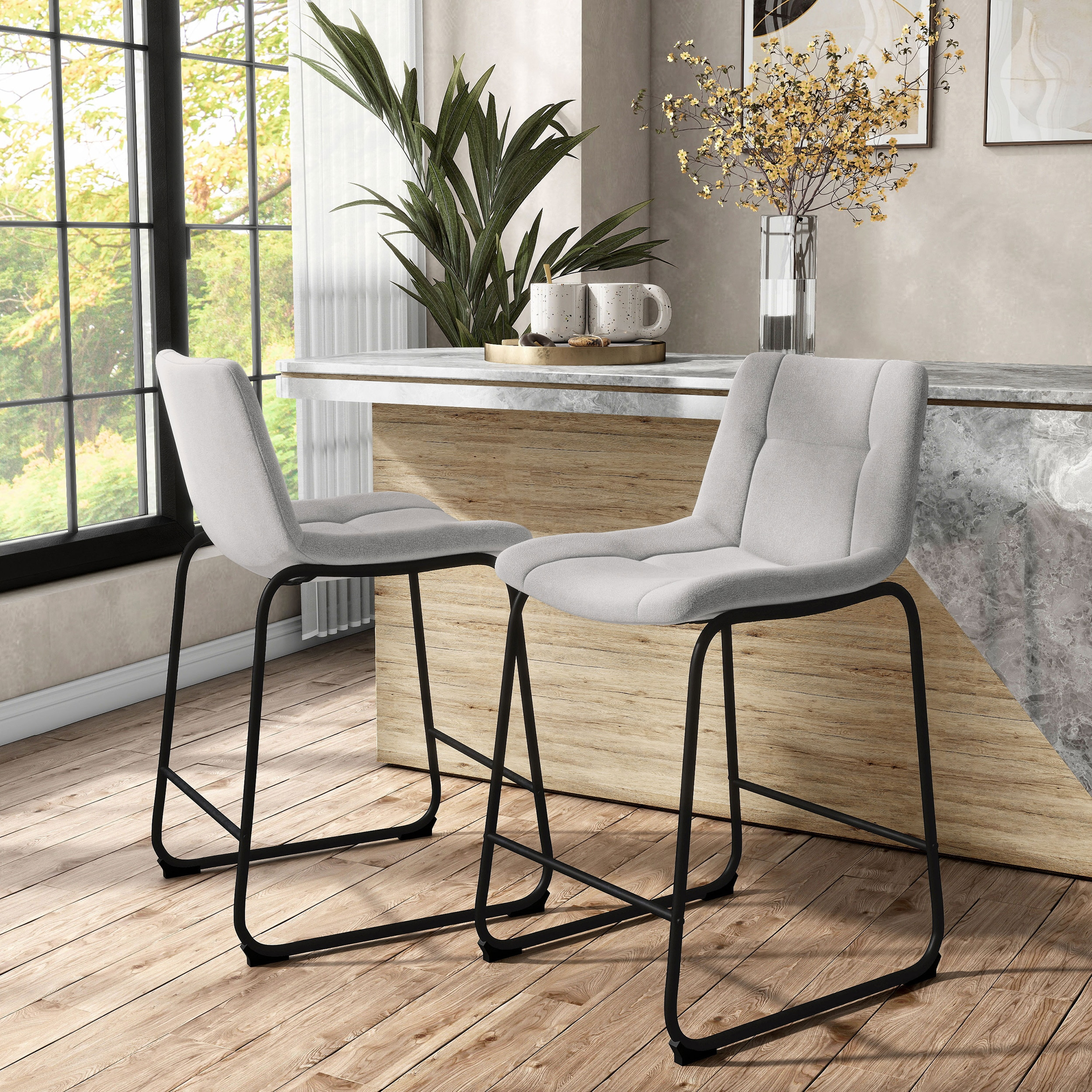 Furniture of America Perri Modern Chenille Counter Height Dining Chairs, Gray (Set of 2)