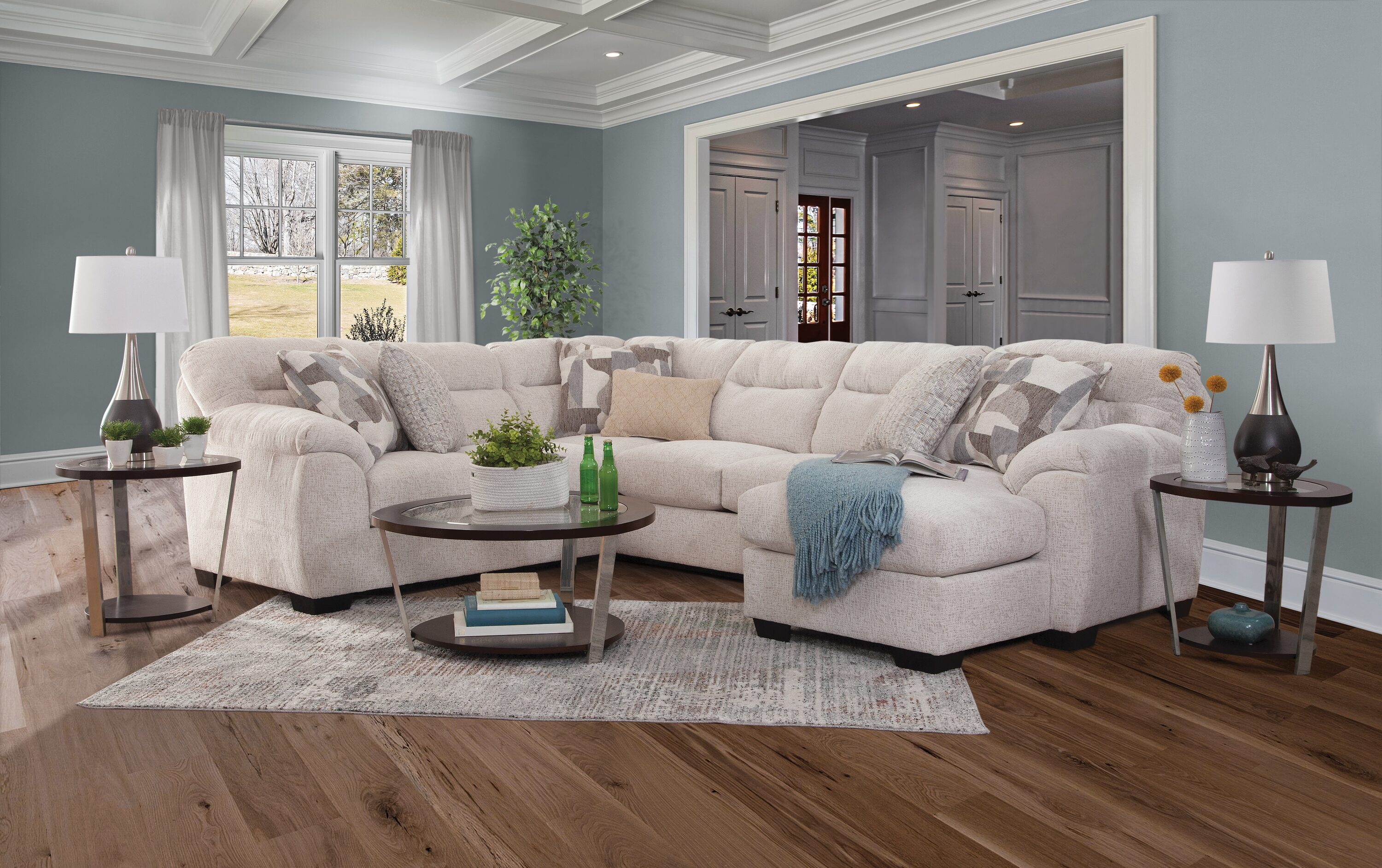 American Furniture Classics Cabral Slate L Shaped Sectional with 4 Throw Pillows