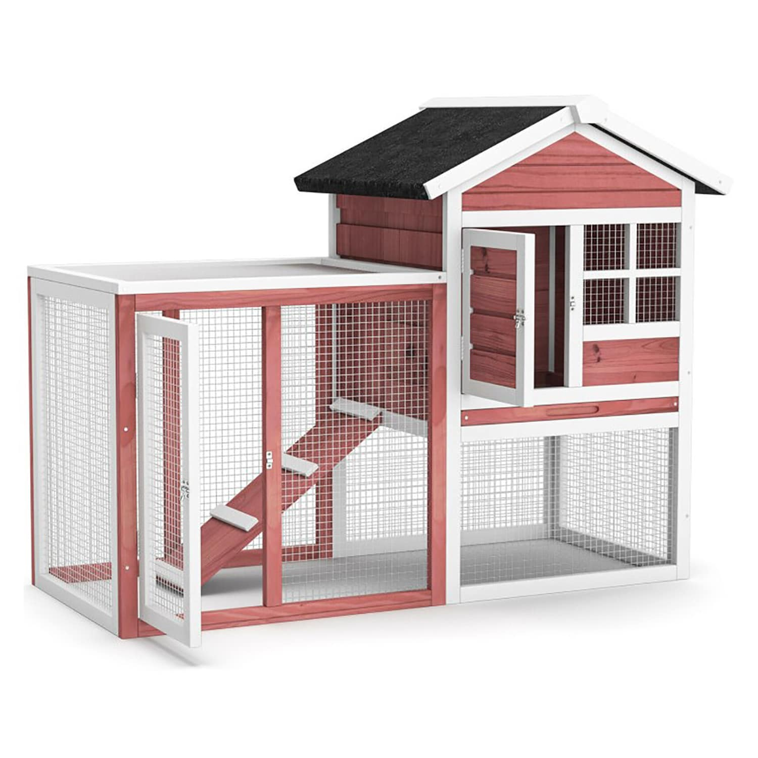 Infans Wooden Chicken Coop 2-Story Rabbit Hutch Indoor Outdoor Use