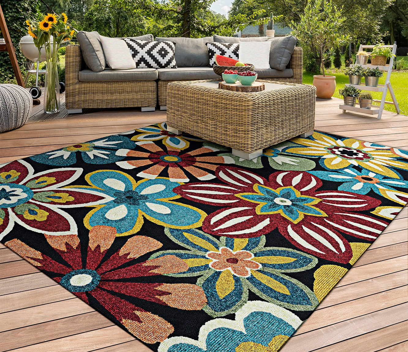 Couristan Covington Geranium, Navy-Multi Round Rug