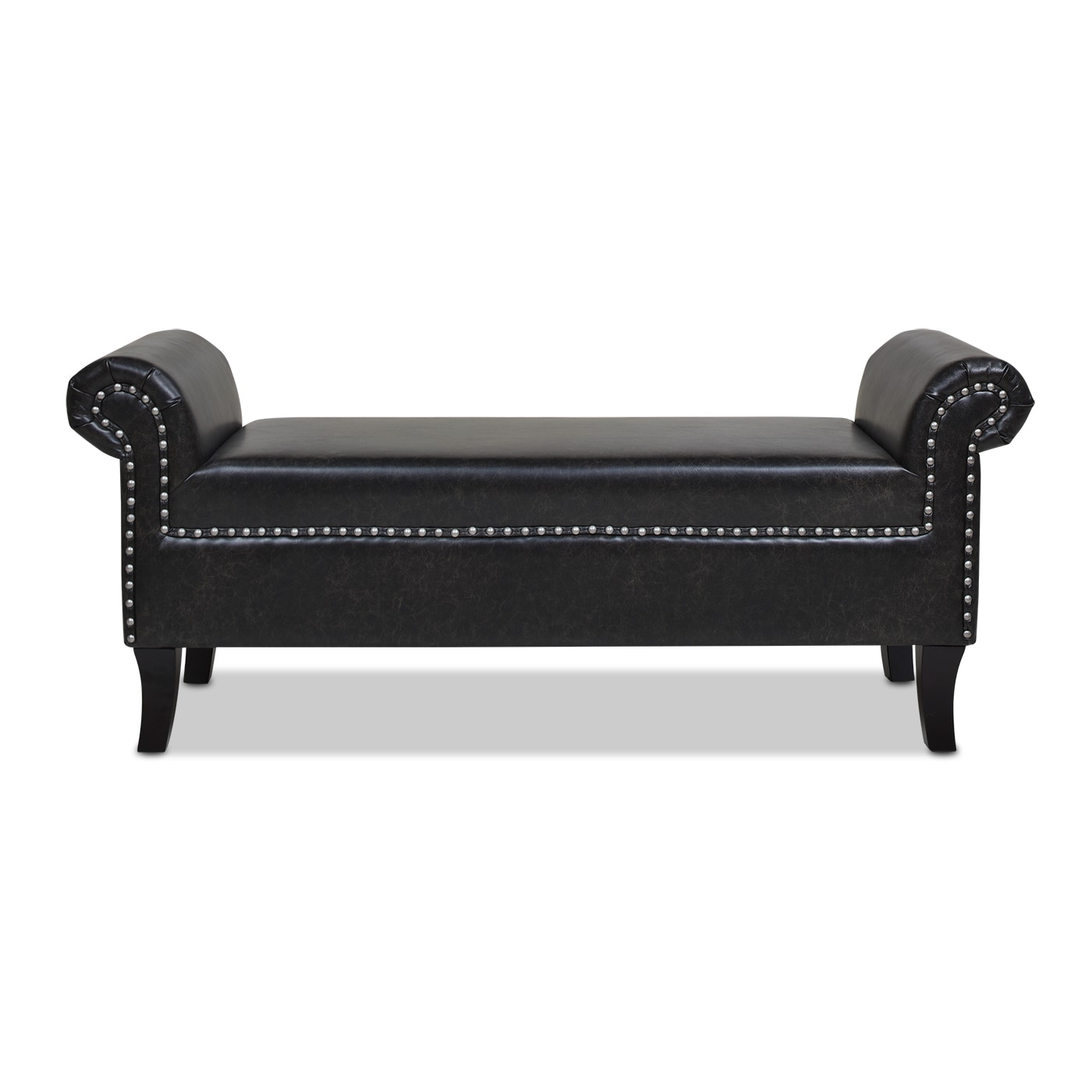 Kathy Roll Arm Entryway Accent Bench Vintage Black Brown Faux Leather