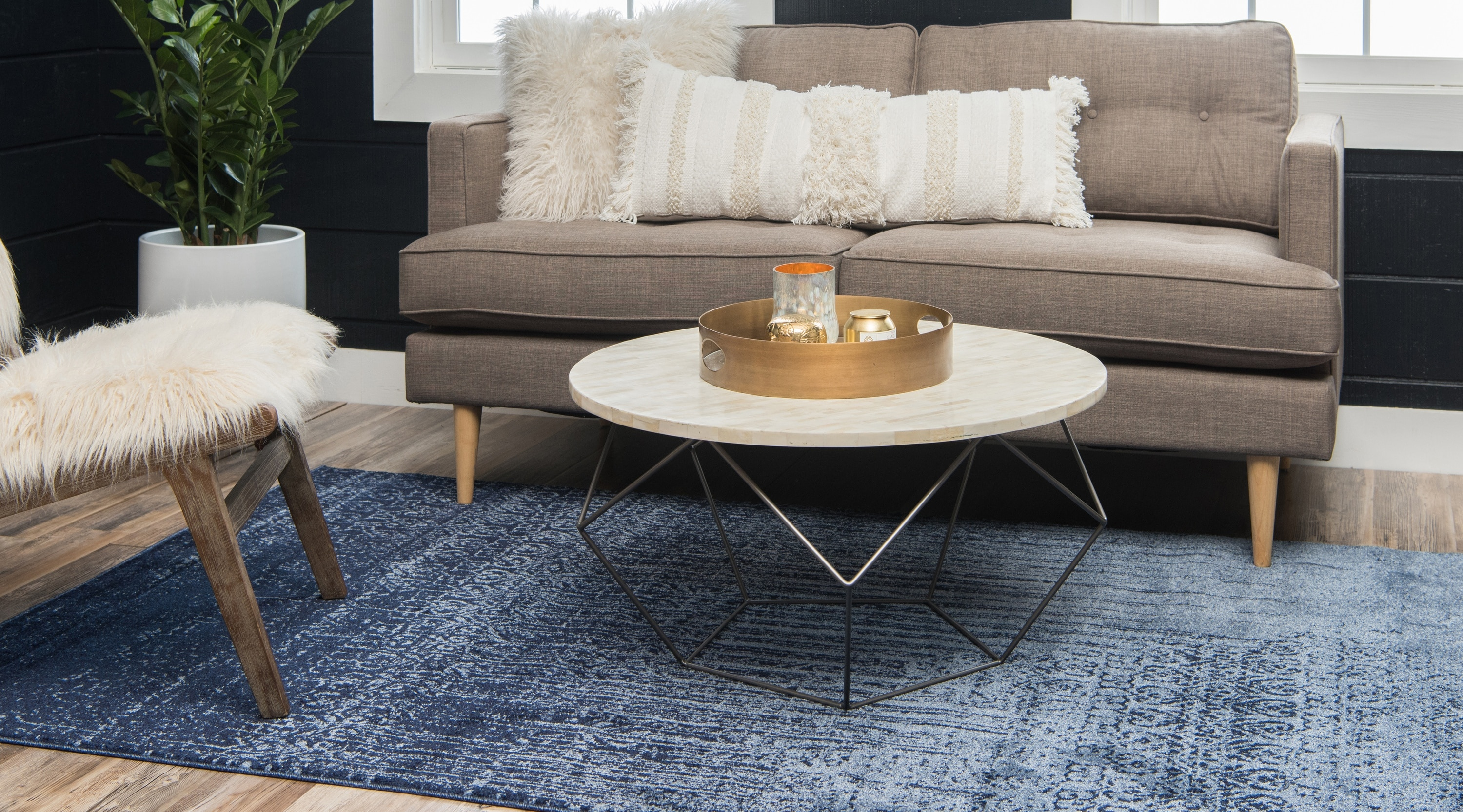 Unique Loom Jennifer Del Mar 8 x 11 (ft) Loomed Polypropylene Blue/Navy Blue Rectangular Indoor Stripe Industrial Area rug