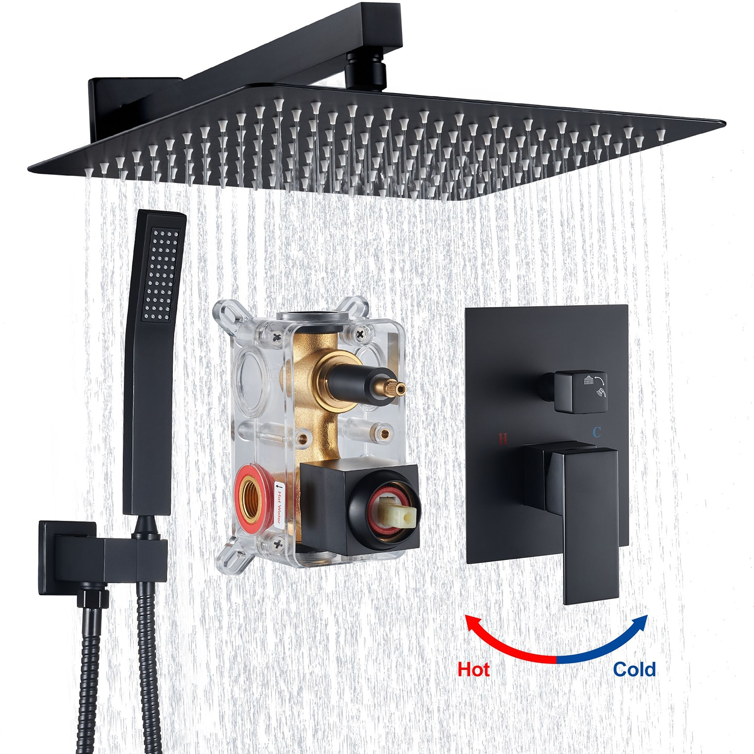 Cobbe Shower System, Matte Black Shower Faucets Sets Complete,Shower System,10 inches Rainfall Shower Head with Handheld, Shower Faucet Set for Bathroom Rough-in Valve Body and Trim Included