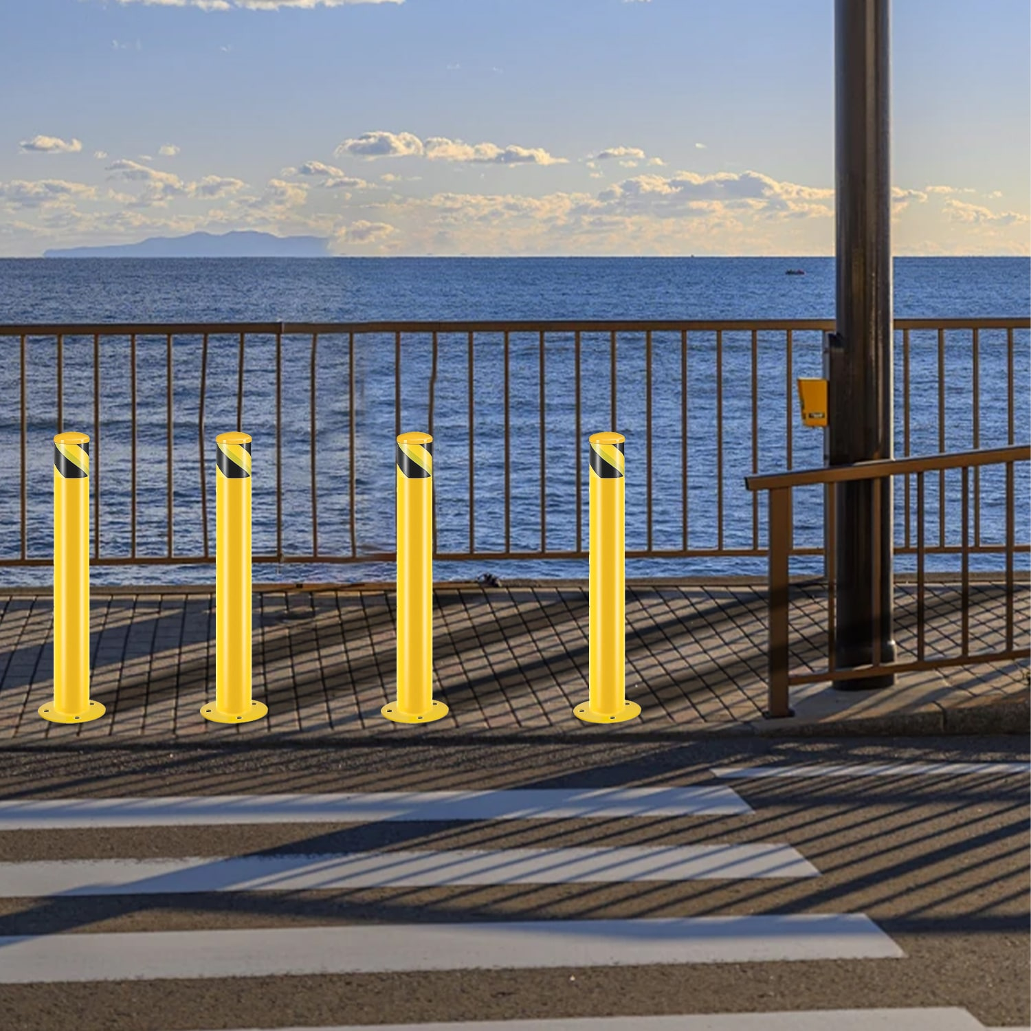 Safety Bollard Post, Steel Bollards,Parking Bollard, Yellow Powder Coated Safety Parking Barrier Post, for Traffic Sensitive Areas (2, 36"H*4.5"D)