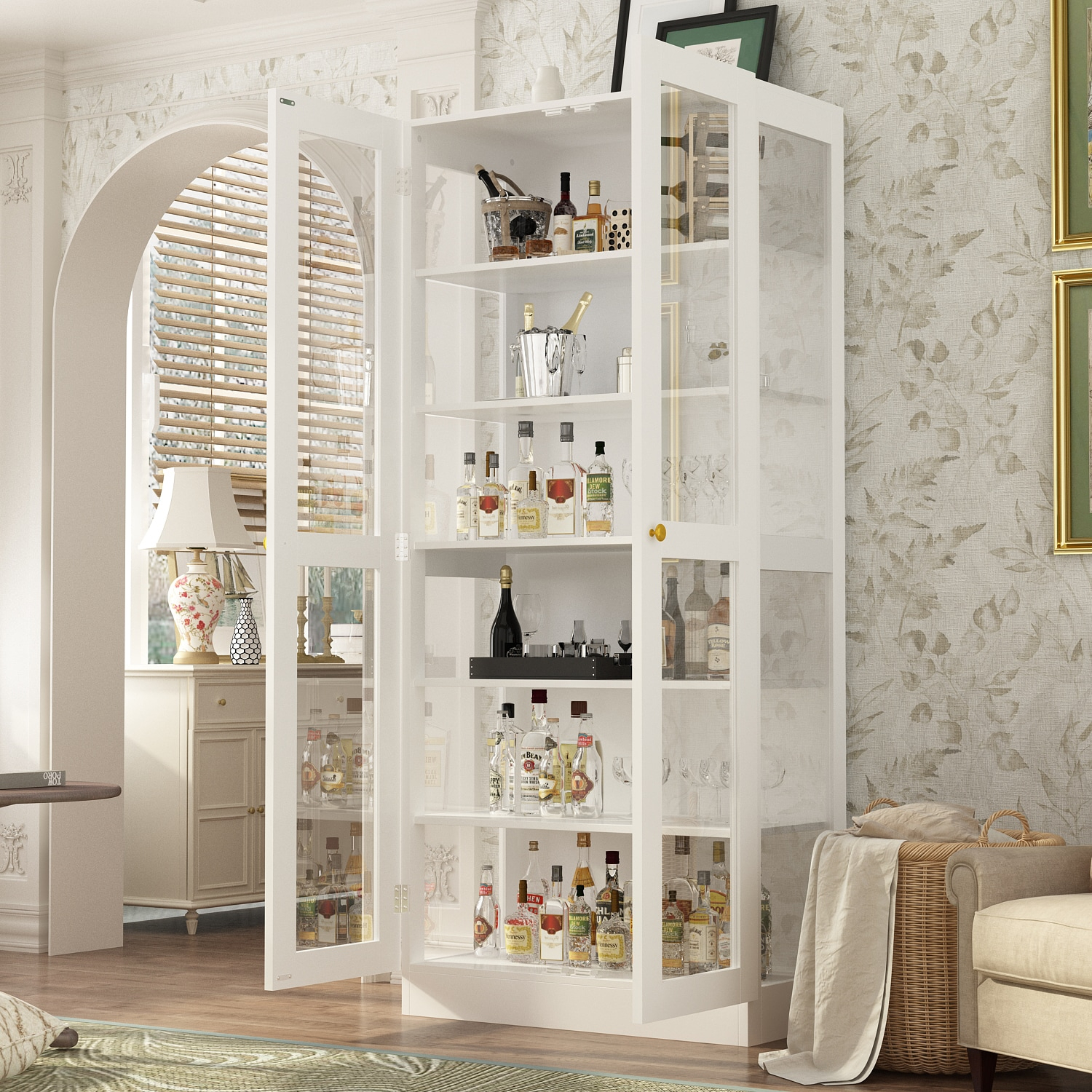 FUFU & GAGA Curio Cabinet with 6 Shelves and Glass Door, White Display Storage
