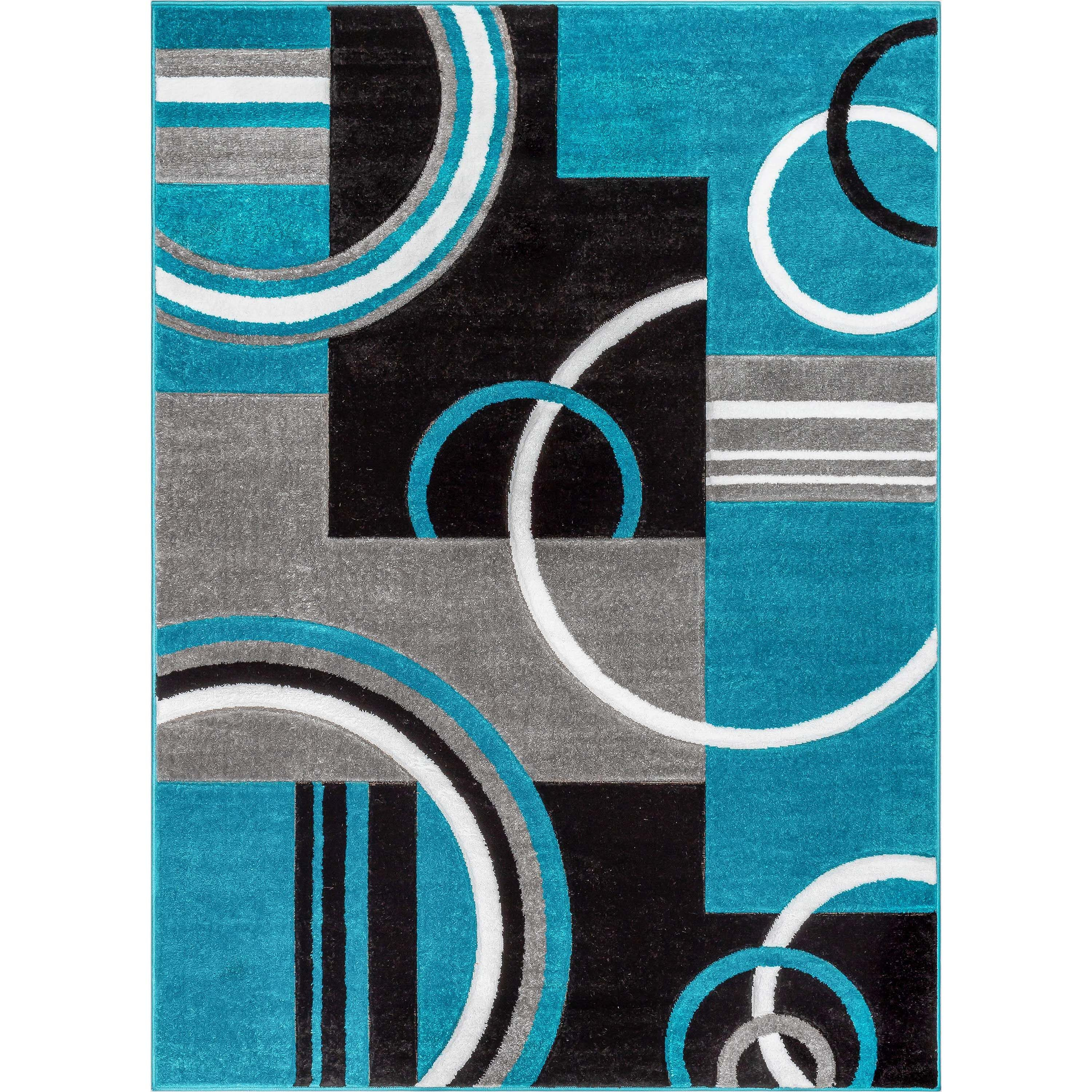 Well Woven Ruby Galaxy Waves Modern Geometric Blue Grey 6'7" x 9'3" Area Rug