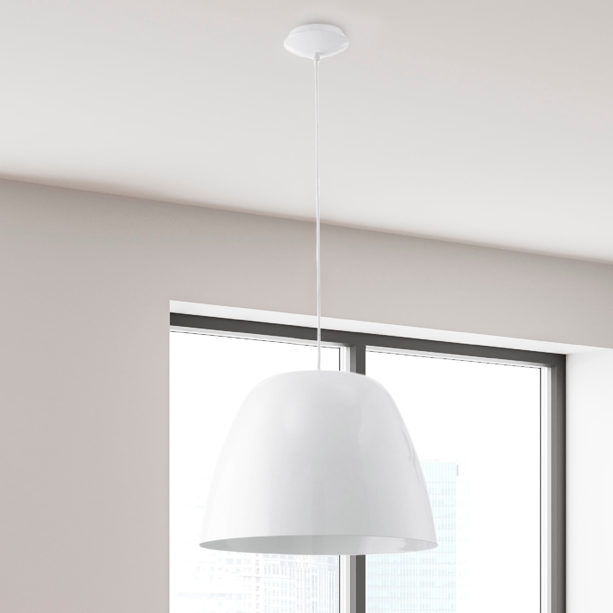 Glossy White Glass Bowl Pendant Light with LED Option