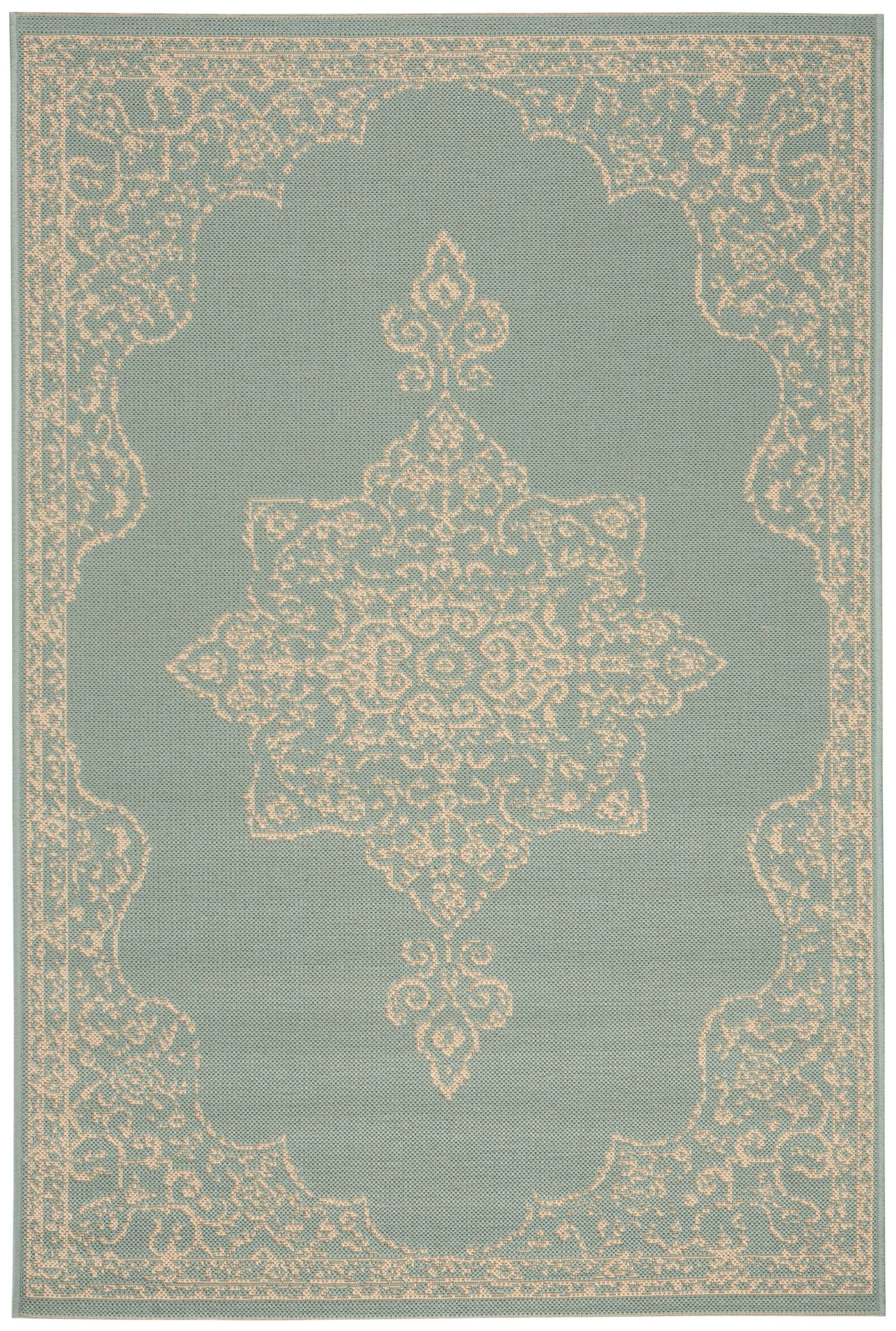 SAFAVIEH Beach House Janine Medallion Indoor/Outdoor Area Rug, Cream/Aqua, 2'2" x 4'