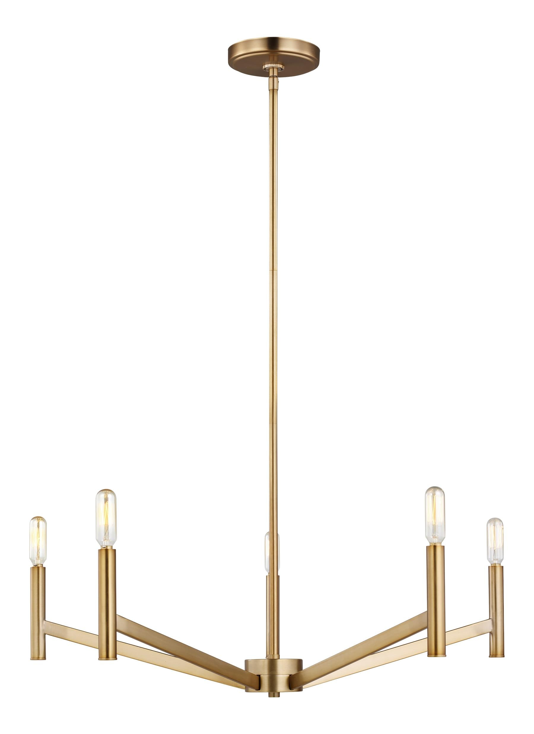 Sleek Vector 5-Light LED Chandelier in Satin Brass