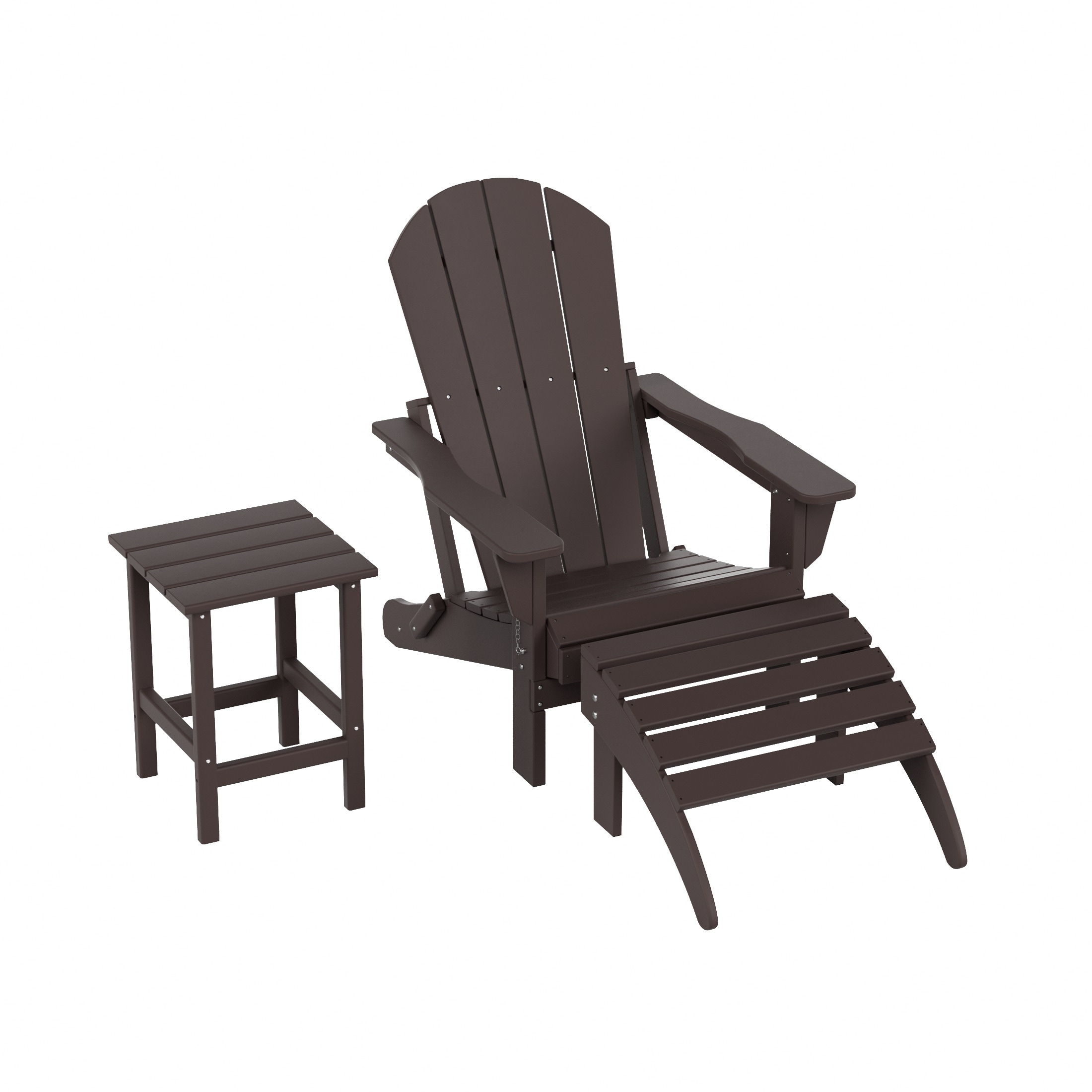 Polytrends  Laguna Hdpe All Weather Outdoor Patio Foldable Adirondack Chair With Ottoman And Side Table (3-Piece Set) Dark Brown