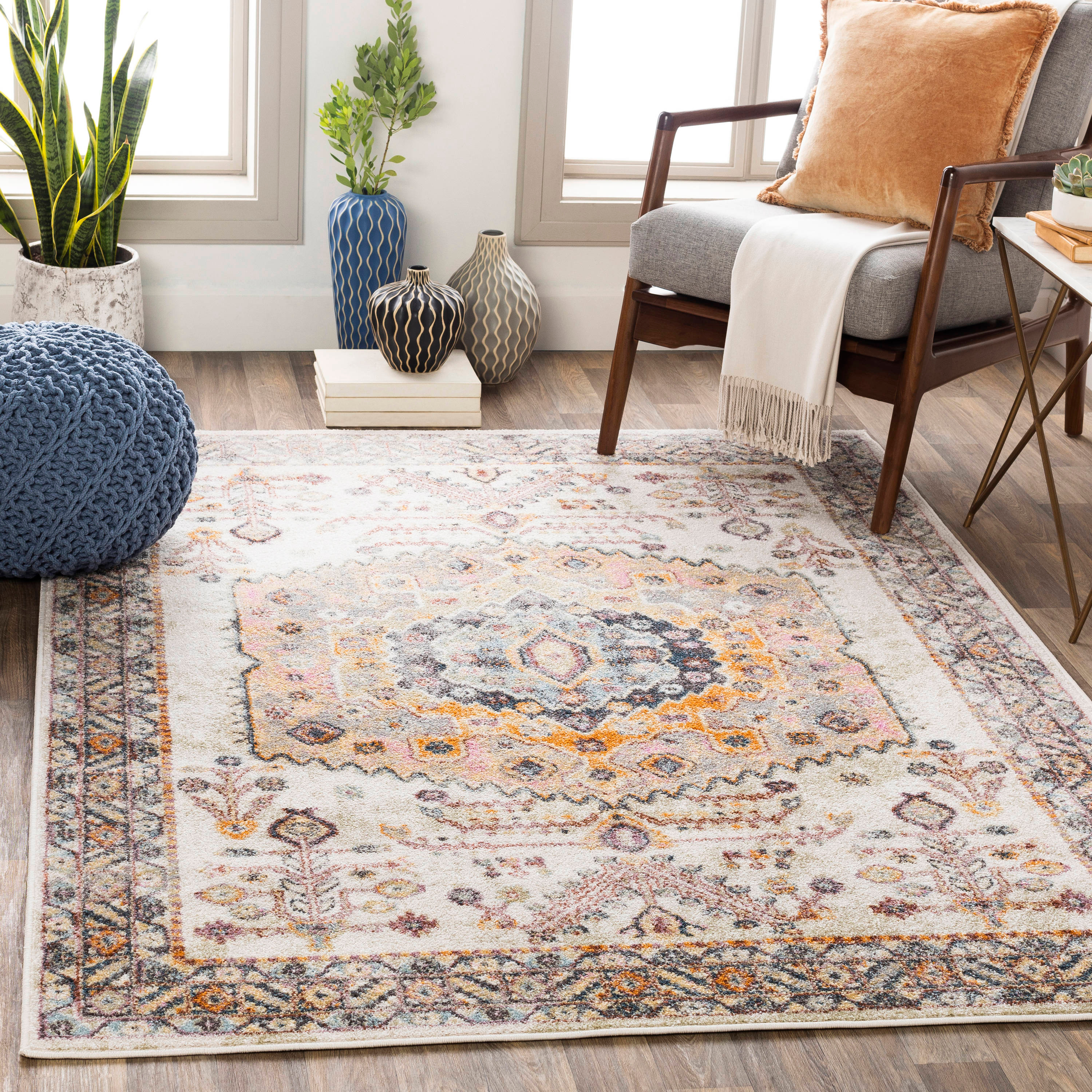 Gray Spot Medium Pile Synthetic Area Rug, 5'3" x 7'3"
