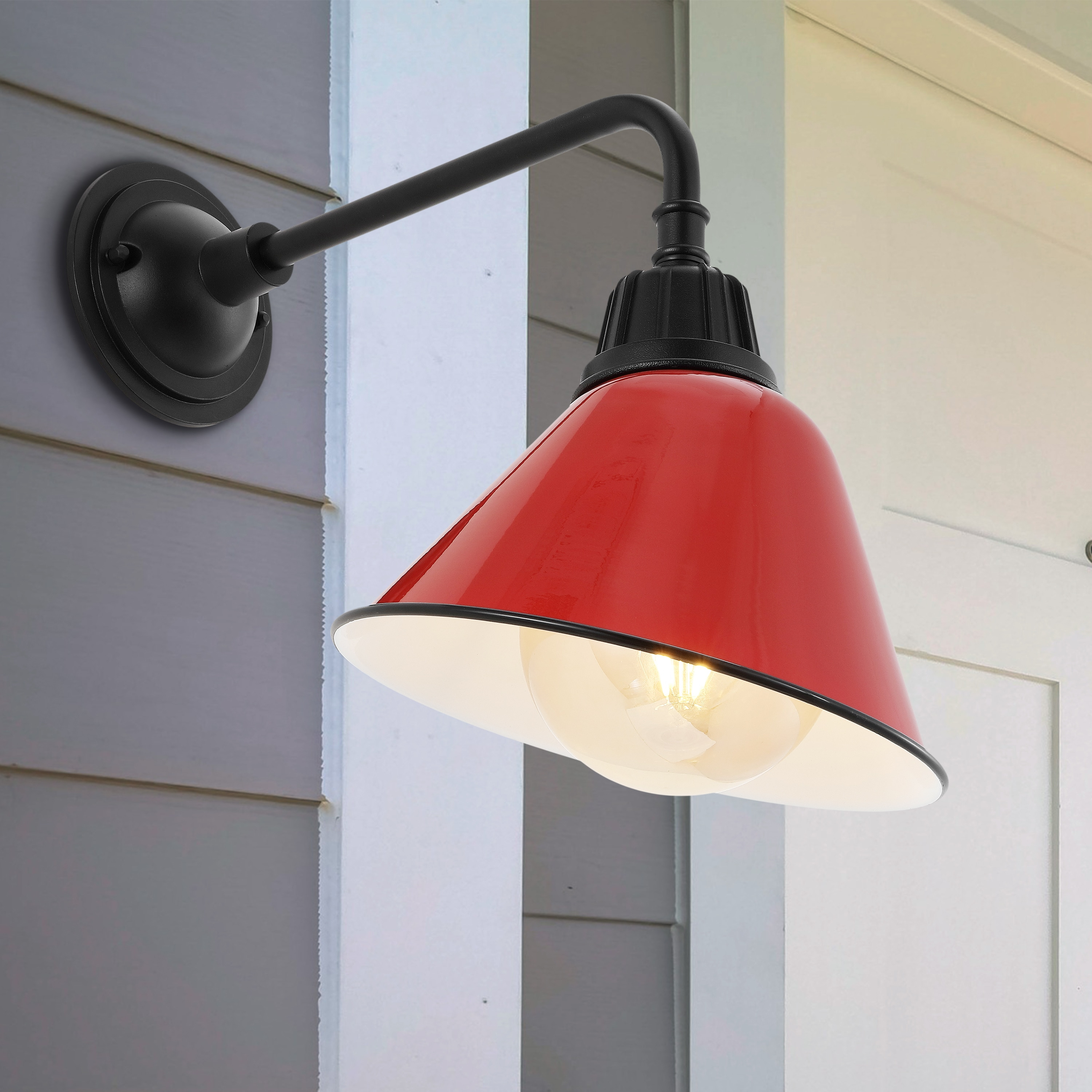 Croydon 9.63 in. Red 1-Light Farmhouse Industrial Indoor/Outdoor Iron LED Gooseneck Arm Outdoor Sconce