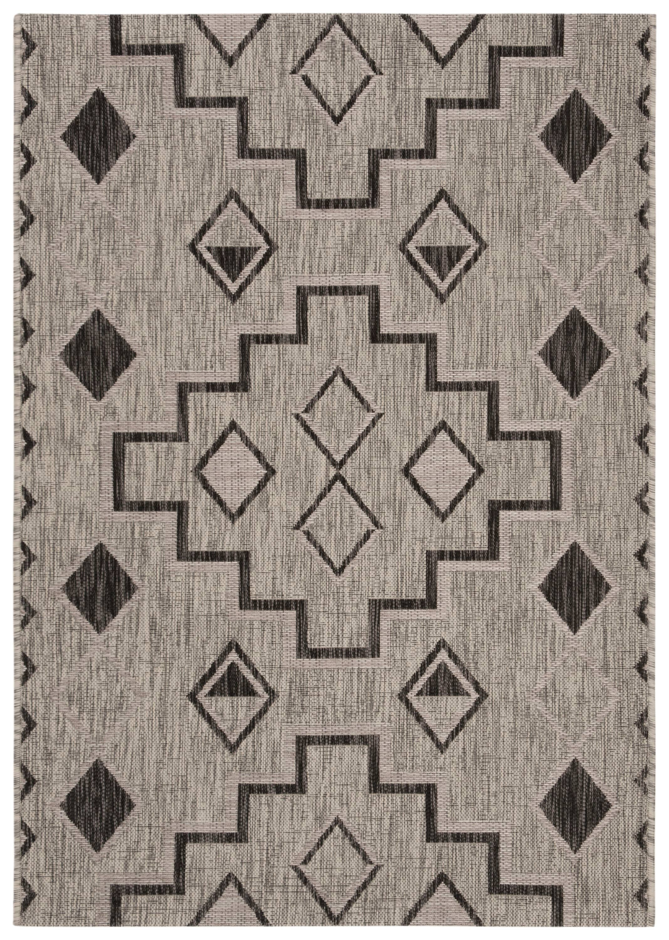 SAFAVIEH Courtyard Floella Geometric Indoor/Outdoor Area Rug, 4' x 5'7", Grey/Black