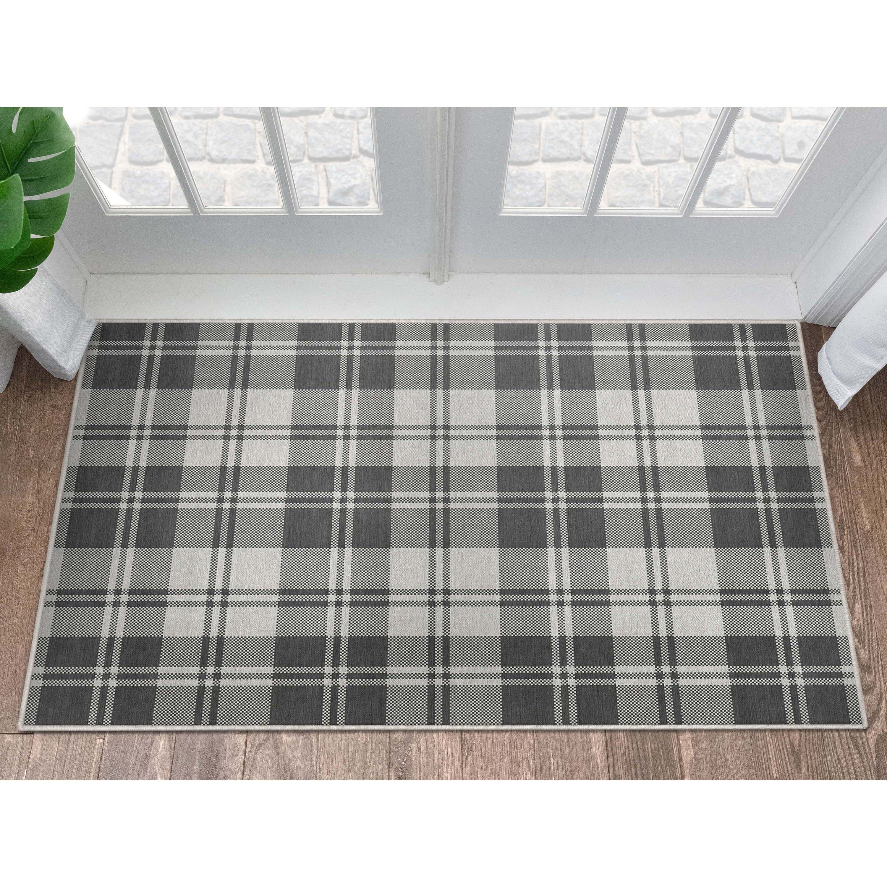 Well Woven Apollo Plaid Modern Dark Grey Flat Pile Easy to Clean 3'3" x 5' Area Rug for Living Room Dining Room Bedroom and Kitchen