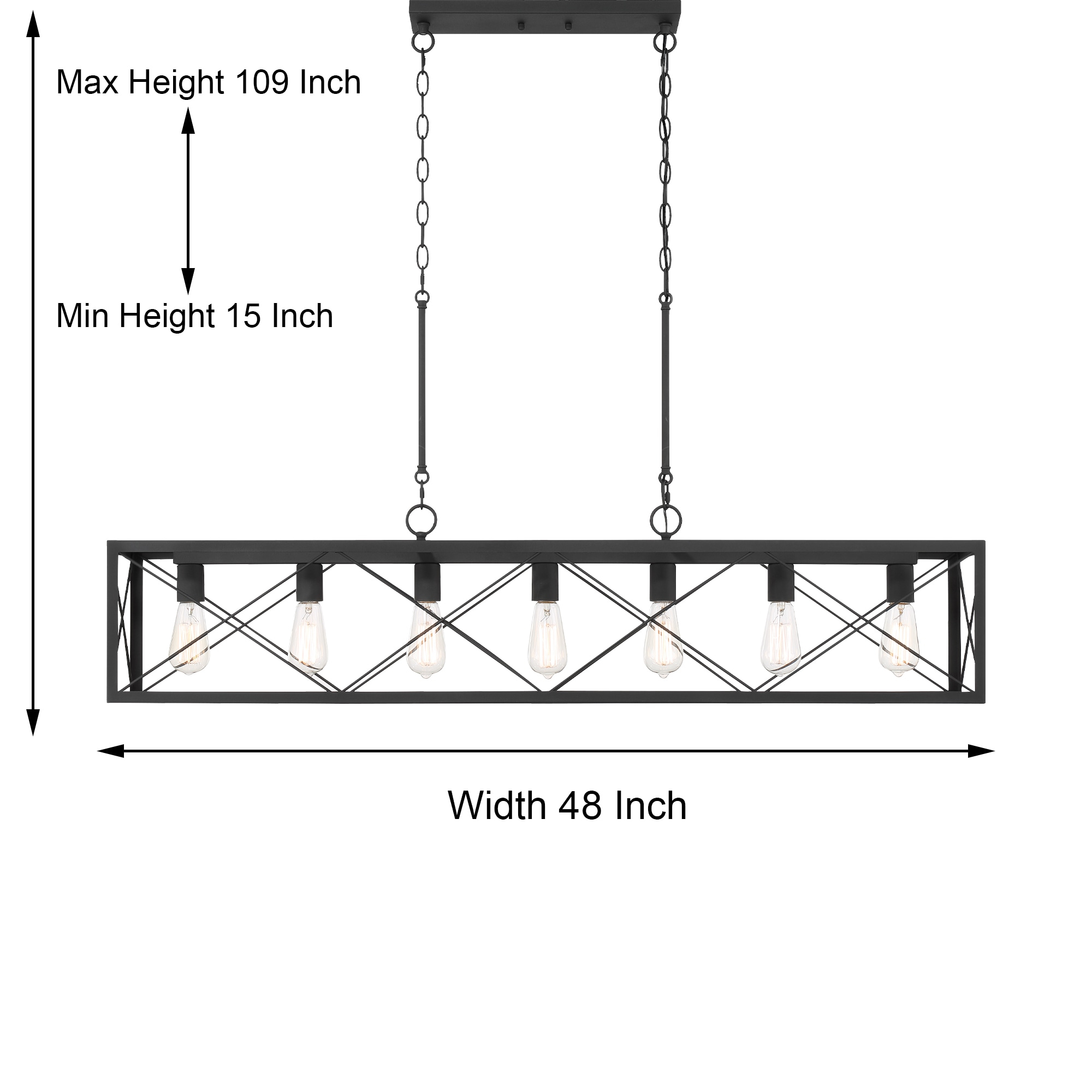 ACROMA Kiro 7-light Farmhouse 48In Linear Chandelier Industrial Rectangle Dining Lighting with UL certified Aged Zinc