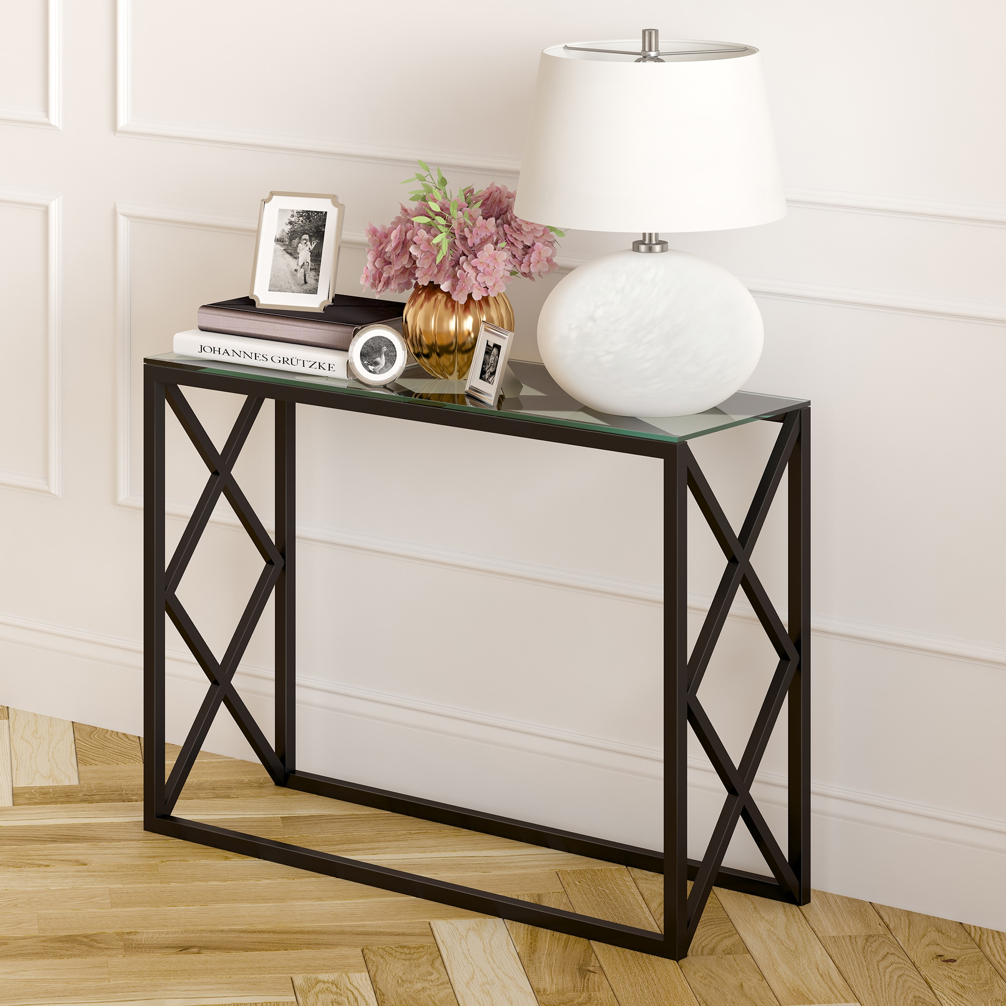 Evelyn&Zoe Dixon 42" Wide Rectangular Console Table, Blackened Bronze