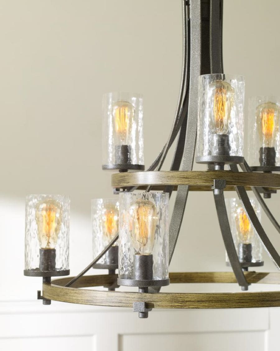 Distressed Weathered Oak and Slate Grey 9-Light Chandelier