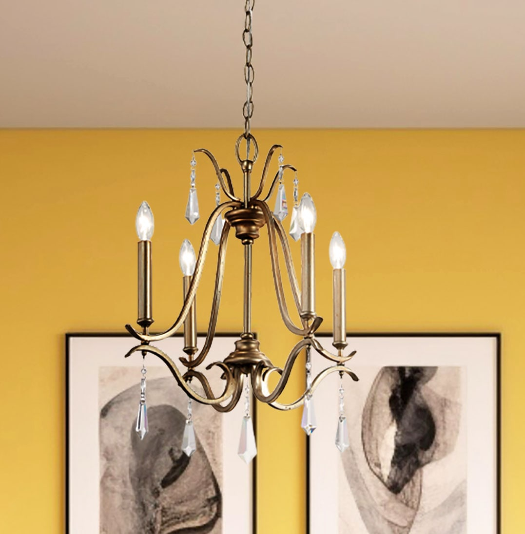Minka Lavery Aged Brio Gold Pendant Chandelier 18" Wide French Clear Crystal 4-Light Fixture for Dining Room House Foyer Kitchen