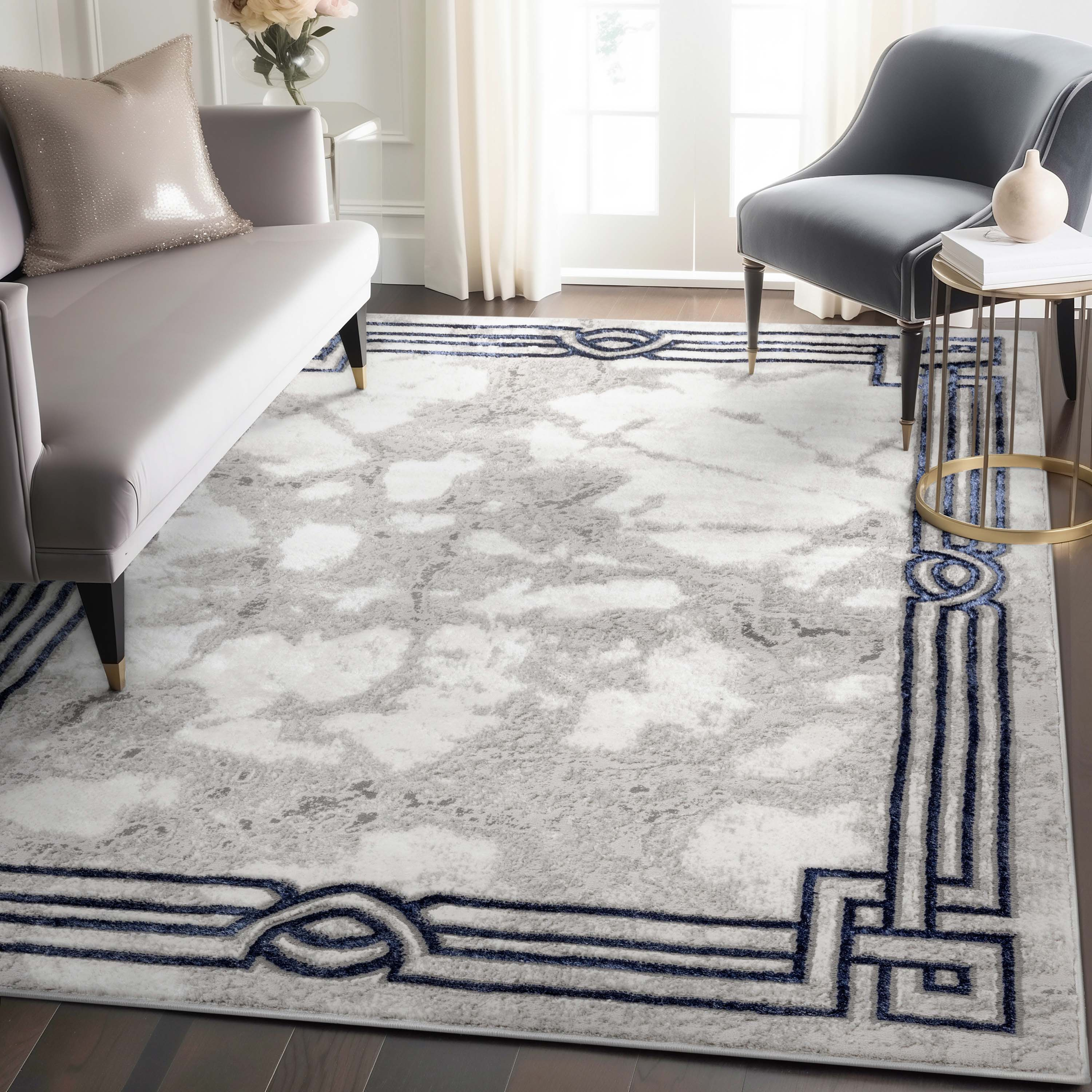 Well Woven Fairmont 3 x 5 (ft) Loomed Polypropylene Blue Rectangular Indoor Abstract Mid-Century Modern Area rug
