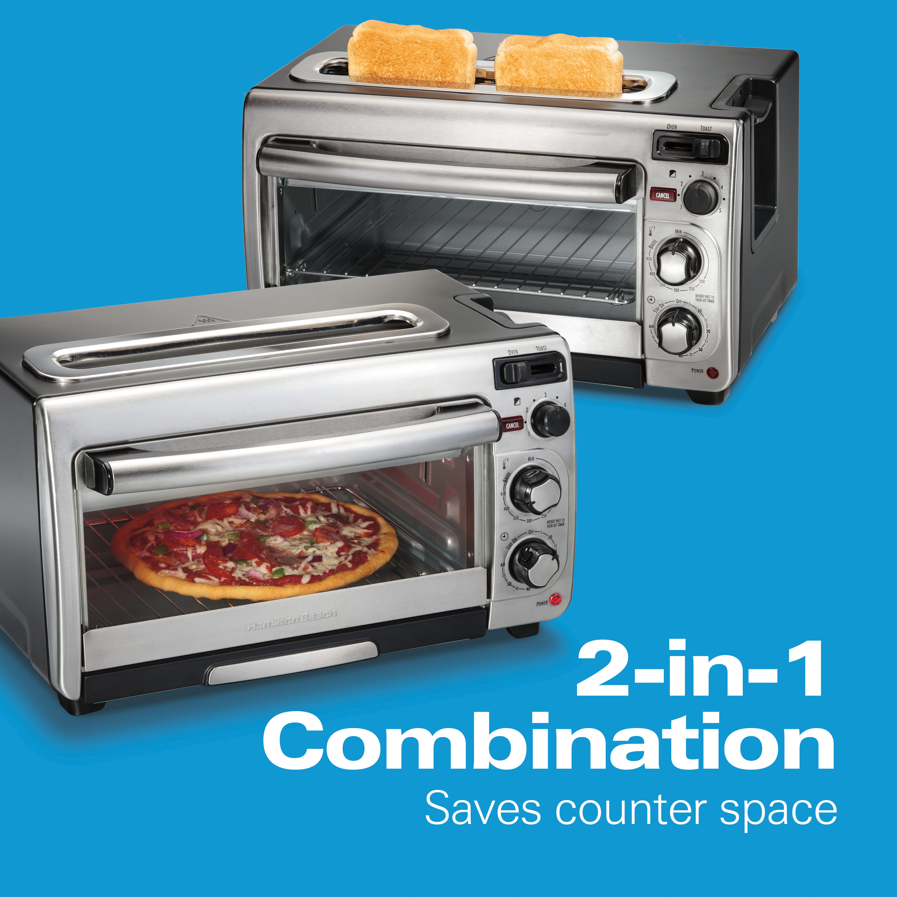 Hamilton Beach 2-in-1 Oven & Toaster Combo, Space-Saving Design, Stainless Steel