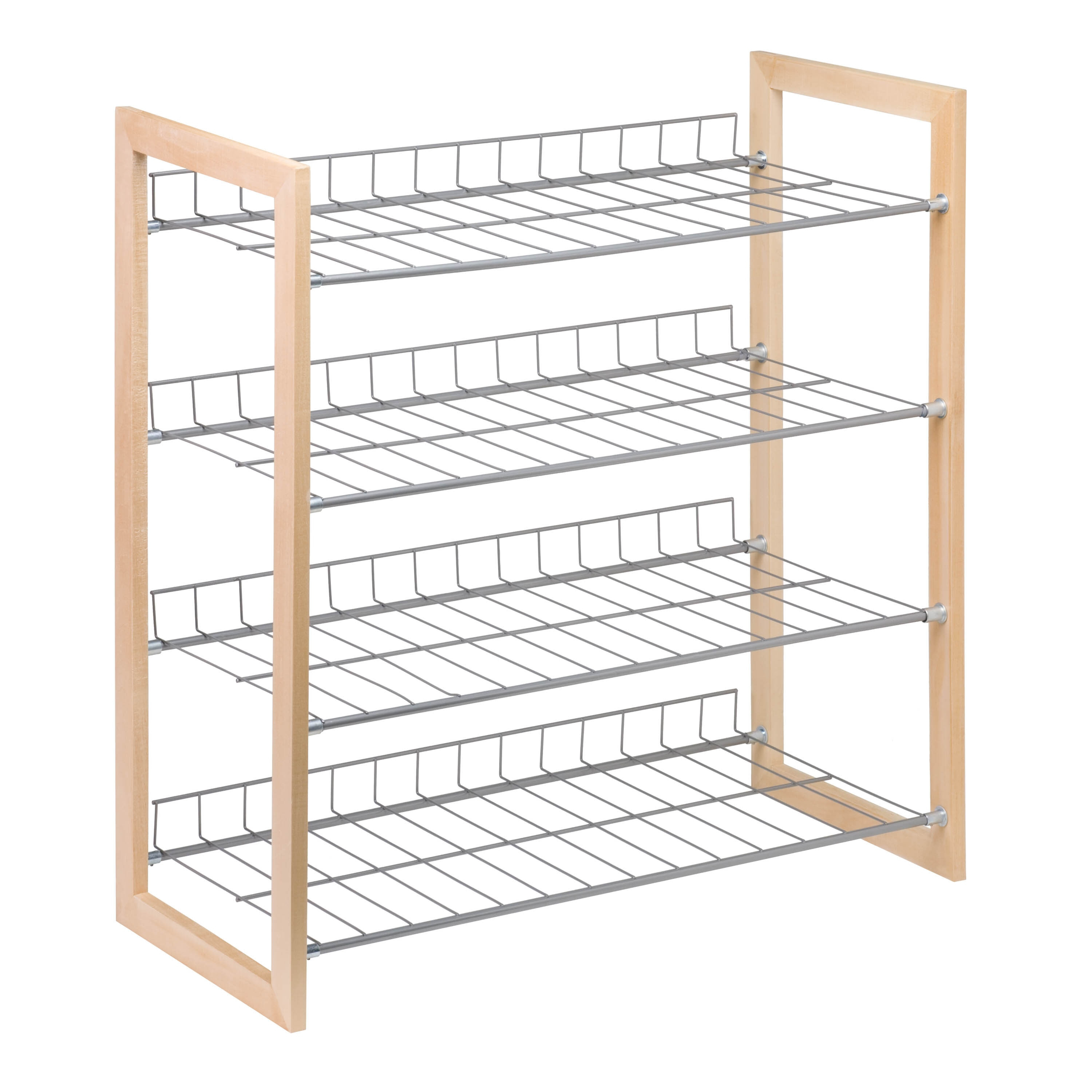 Honey-Can-Do Steel and Wood 4-Tier 18-Pair Shoe Storage Rack, Chrome/Natural