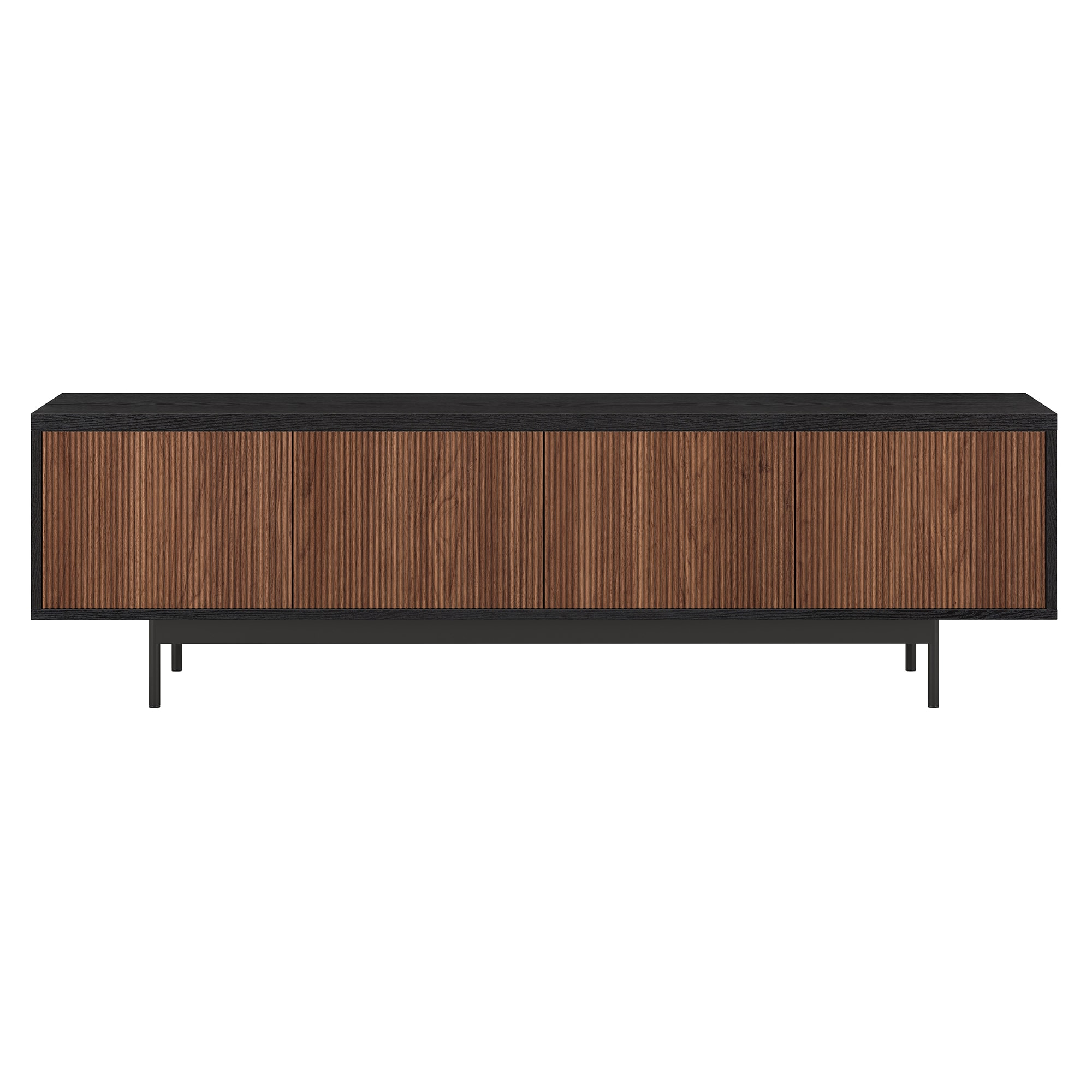 Evelyn&Zoe Whitman Transitional TV Stand For TVs up to 75", Black Grain with Satin Walnut