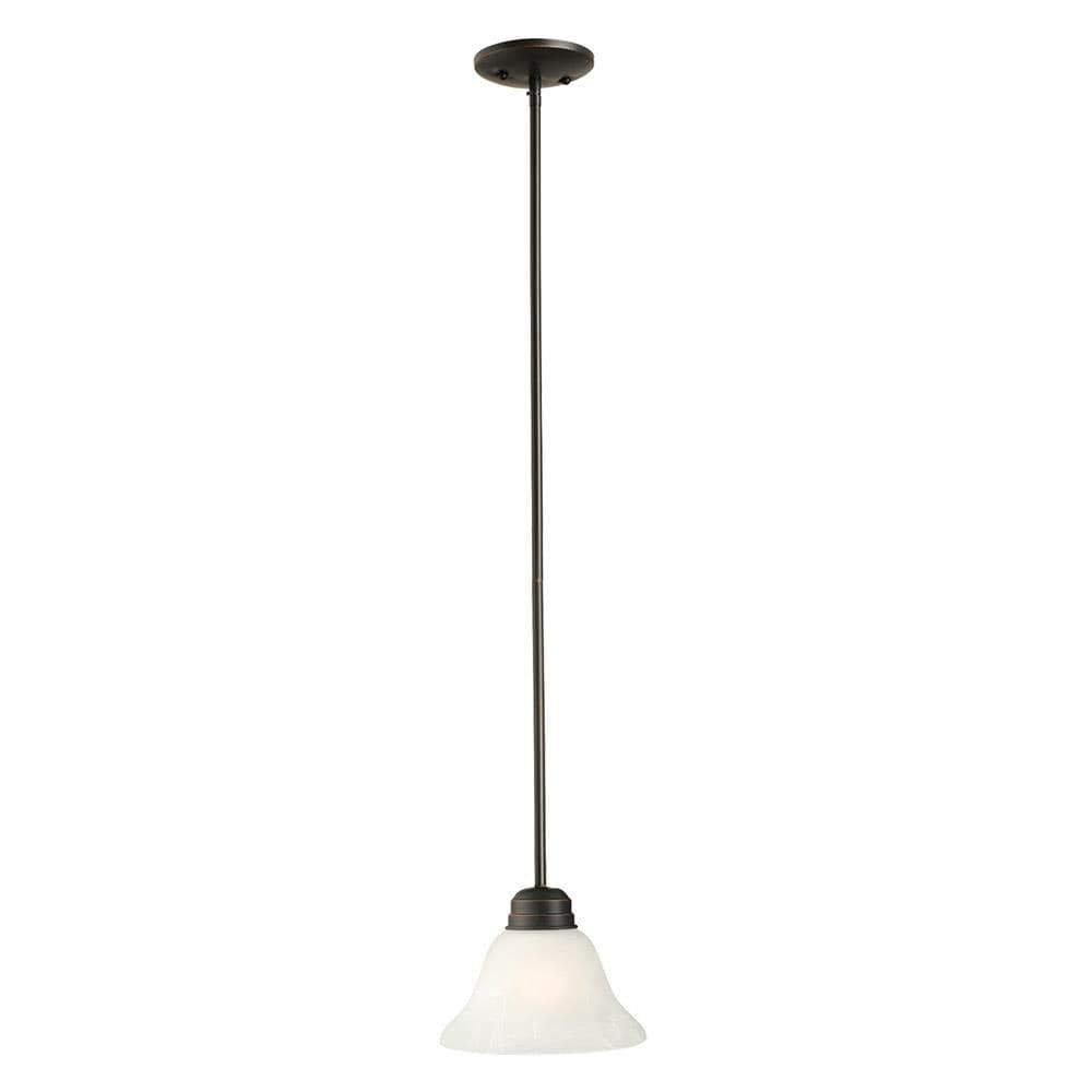 Design House 514513 Millbridge Traditional 1-Light Indoor Dimmable Mini Pendant with Alabaster Glass Shade for Kitchen island bar Bar, Oil Rubbed Bronze