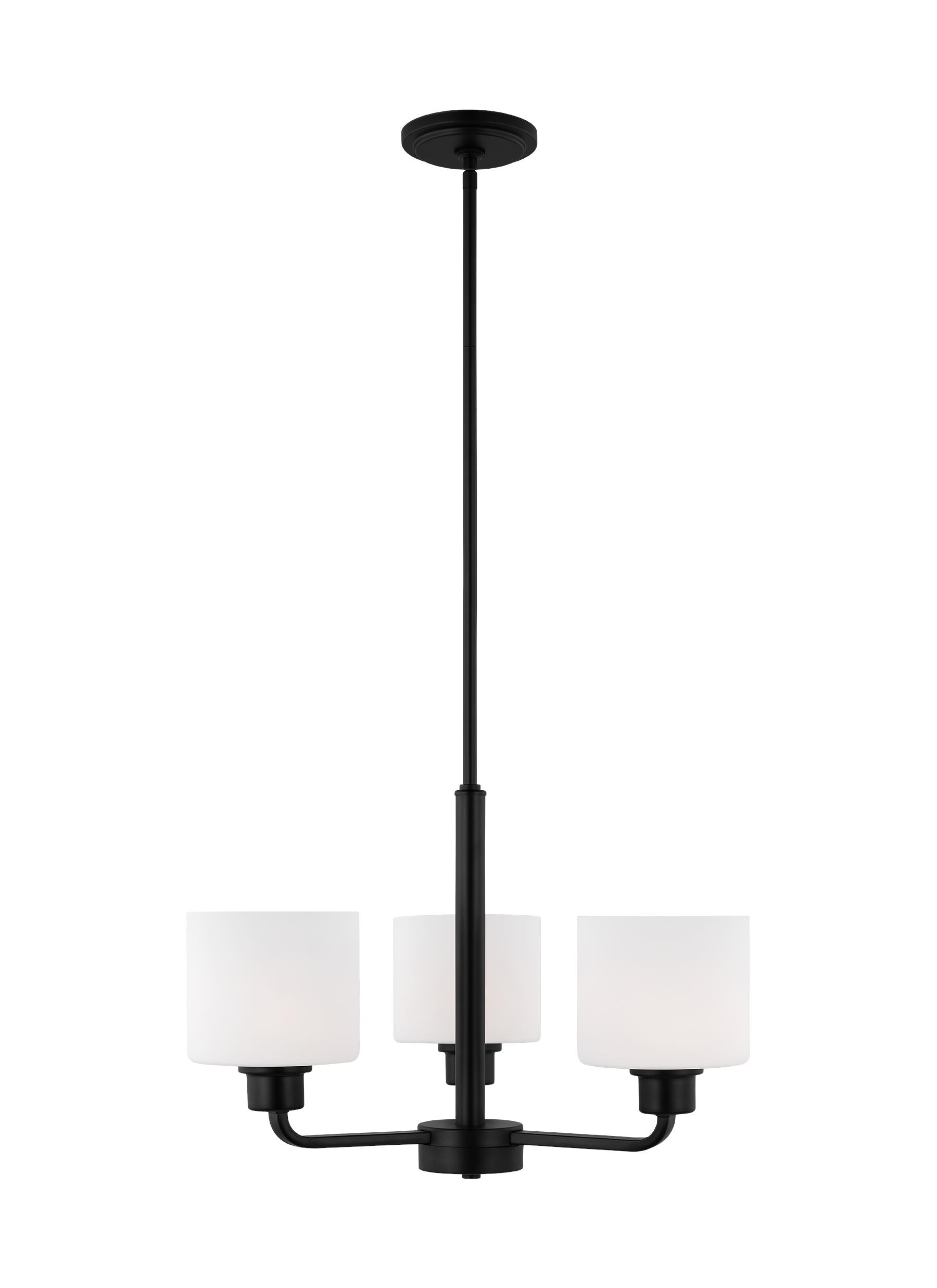 Canfield 3-Light Midnight Black Modern Minimalist Hanging Drum Chandelier with Etched White Glass Shades