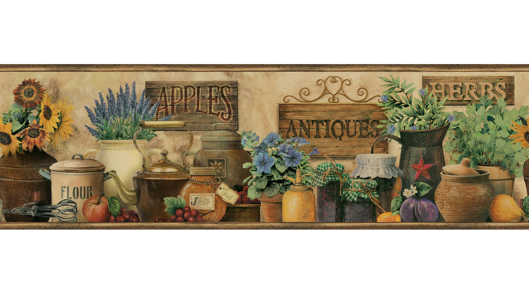 Brewster Home Fashions Borders by Chesapeake March  Antique Herbs Portrait 15' x 6'' Food 3D Embossed Border Wallpaper