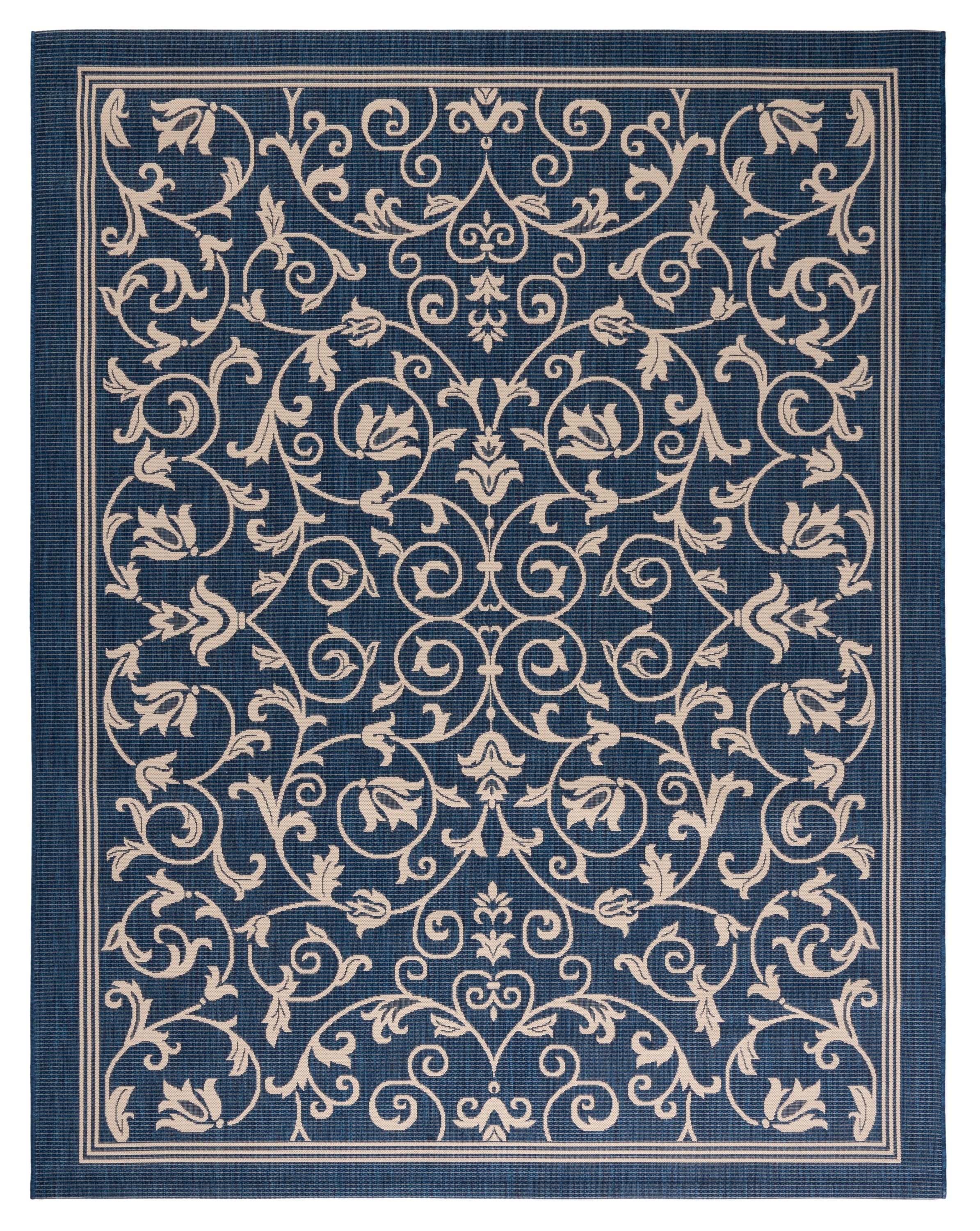 SAFAVIEH Courtyard Nanda Floral Indoor/Outdoor Area Rug, 9' x 12', Navy/Beige