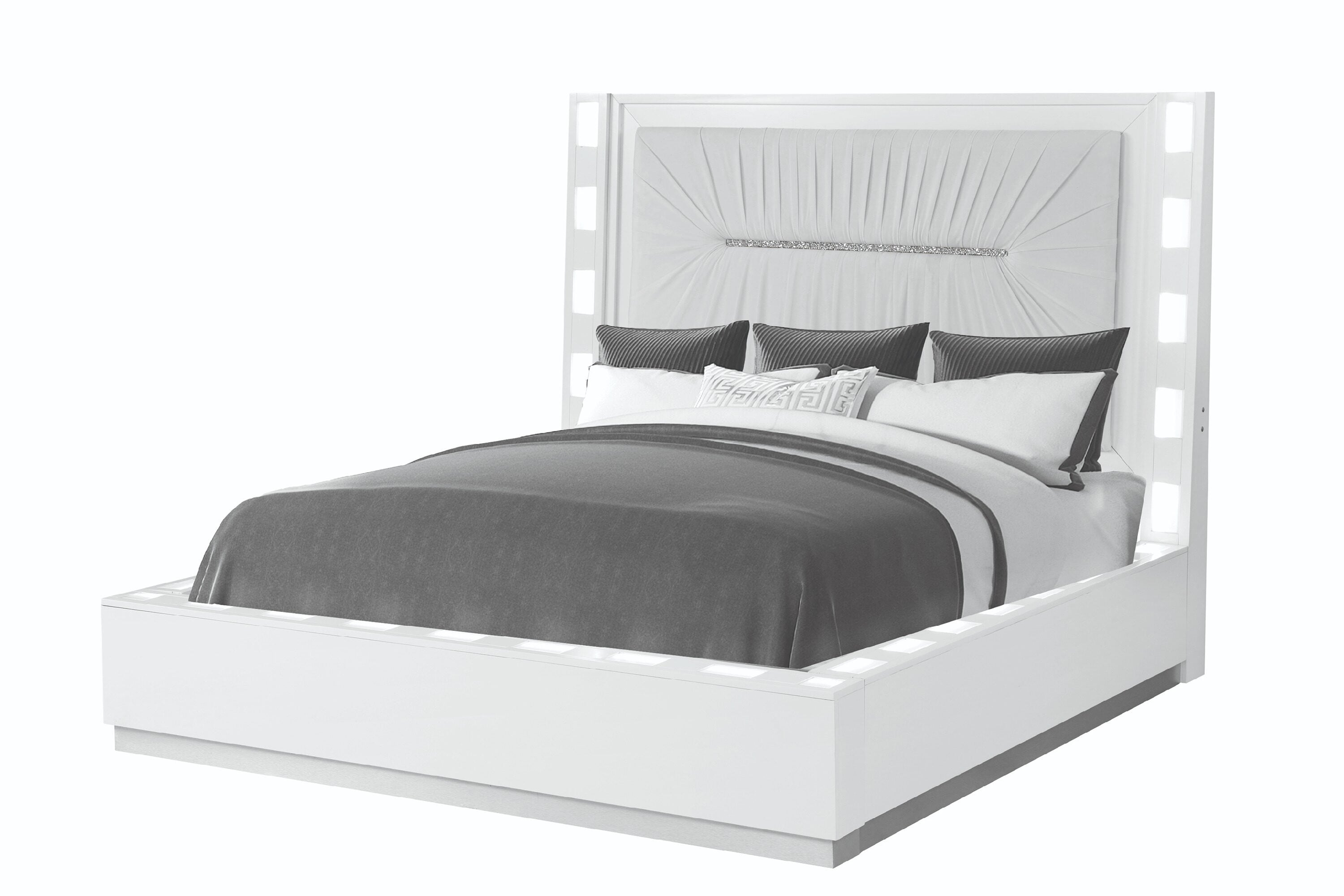 Coco Queen 5 Pc LED Bedroom Set Made with Wood in Milky White