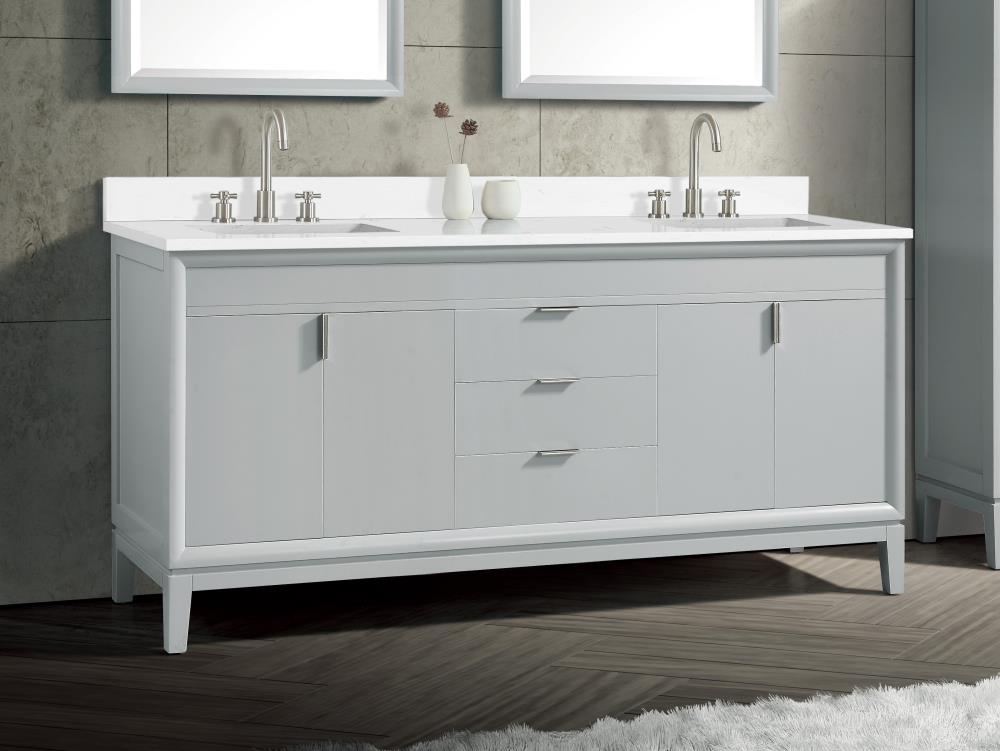 Emma 73-Inch Dove Gray Birch Double Sink Vanity with Engineered Stone Top