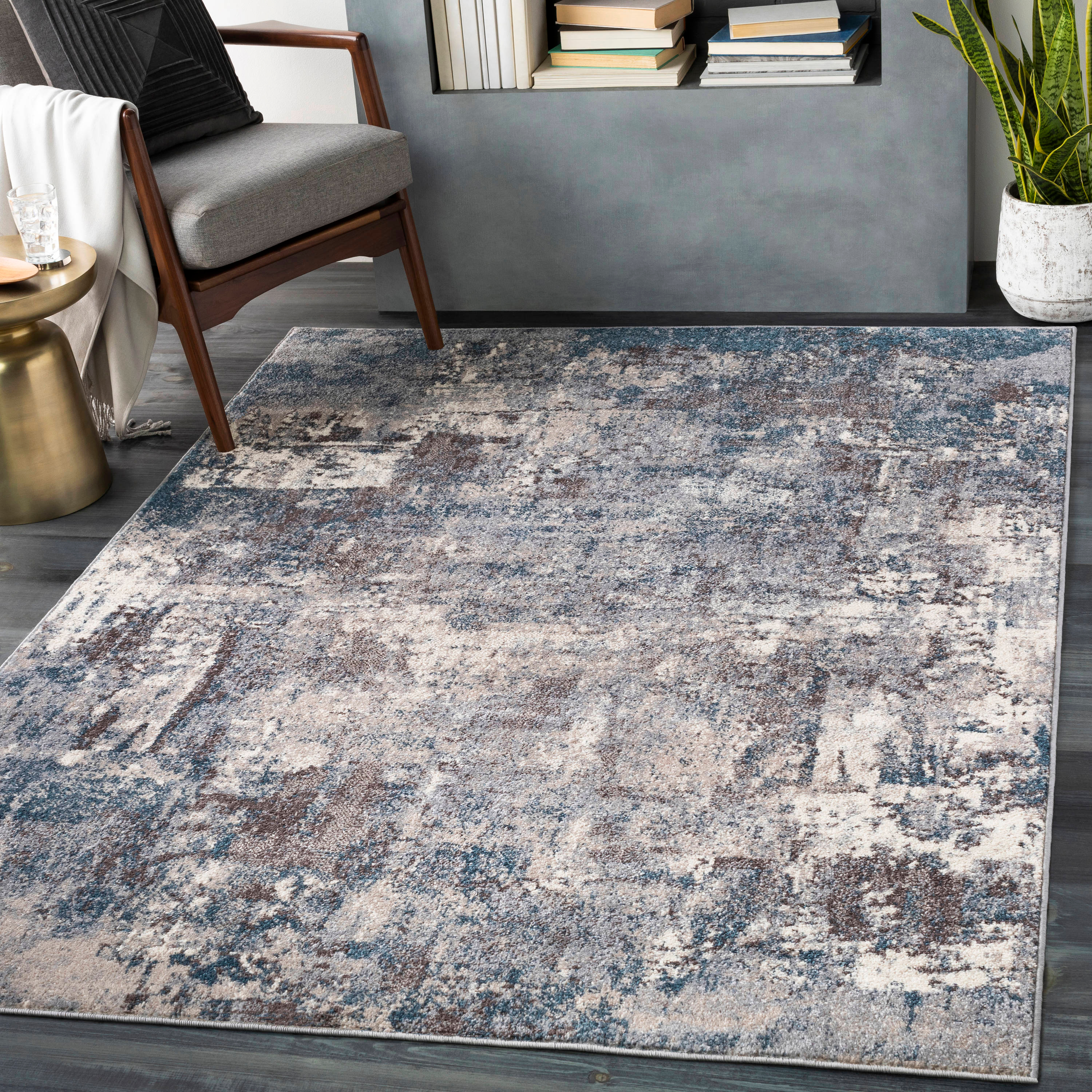 Reversible Gray Synthetic 7'10" x 10'3" Easy Care Area Rug