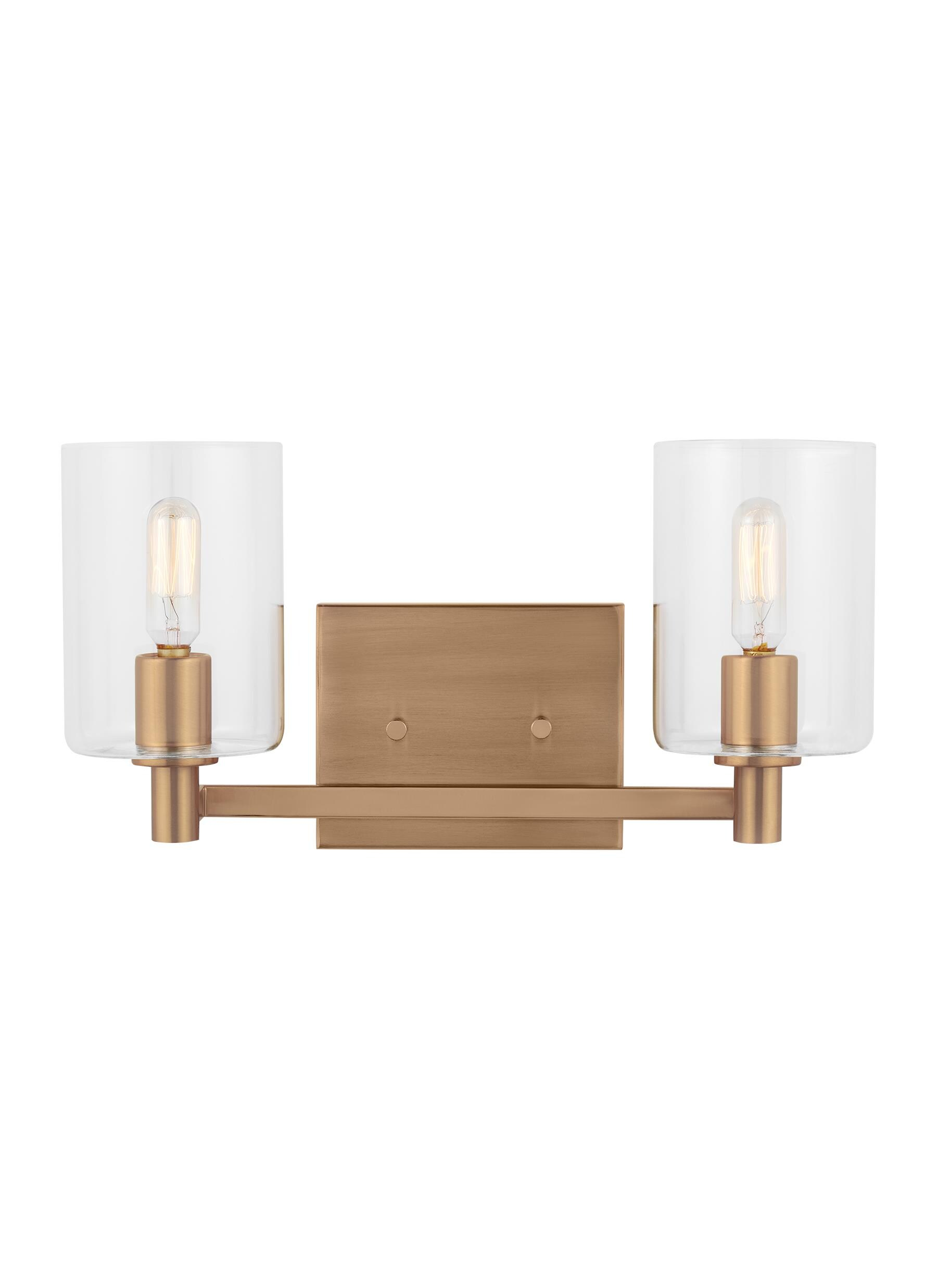 Satin Brass Cylinder 2-Light Clear Glass Bath Vanity