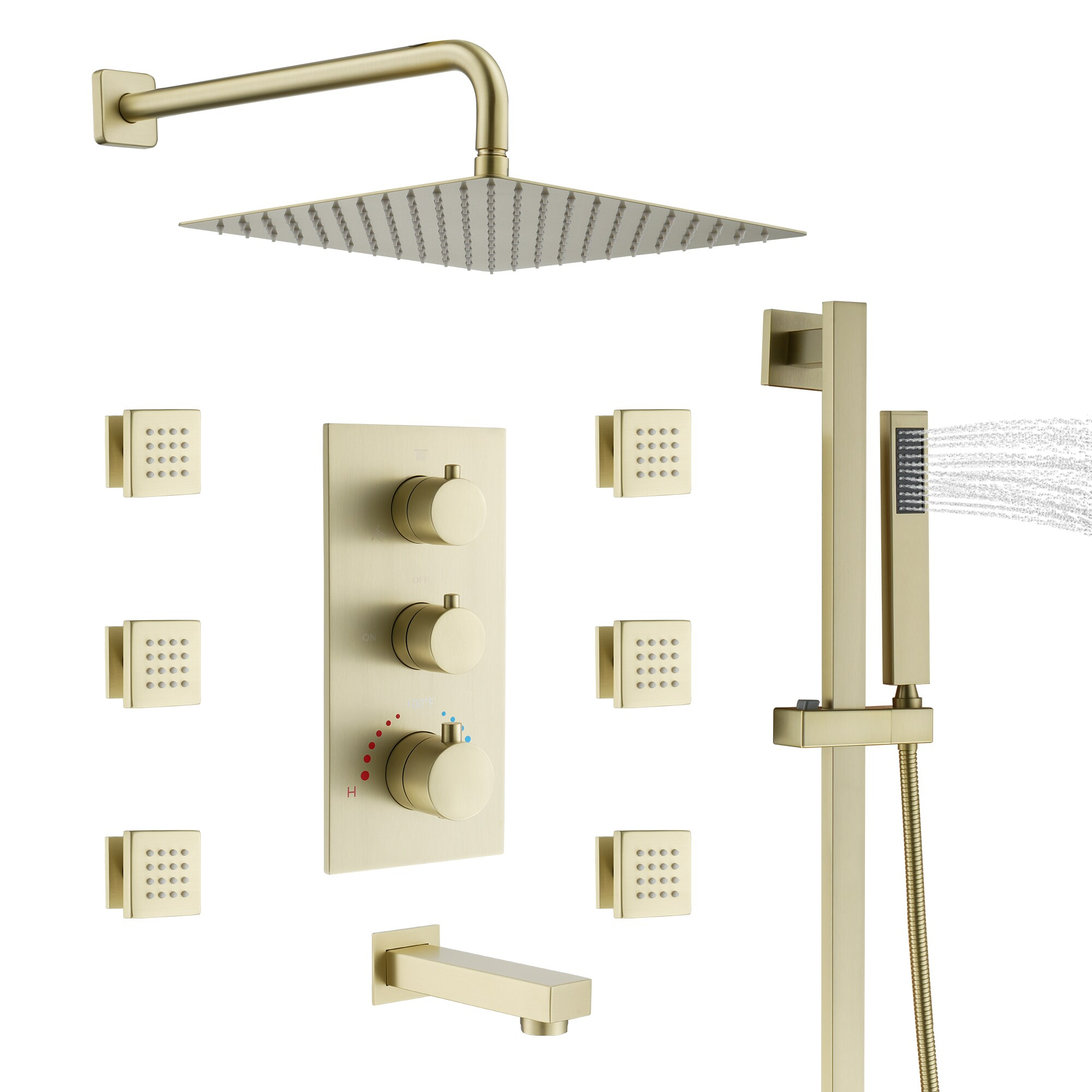 Brushed Gold Stainless Steel Multi-head Wall Mounted Shower System