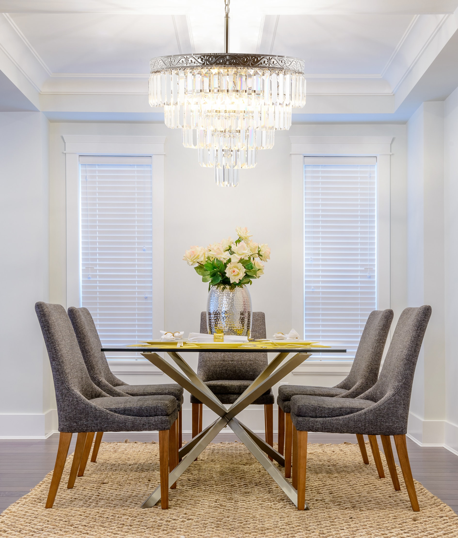 JONATHAN Y JYL9007A Wyatt 20" 4-Light Crystal LED Chandelier, Contemporary, Classic, Traditional for living room, dinning room, bedroom, office Bulb Included, Polished Nickel/ Clear