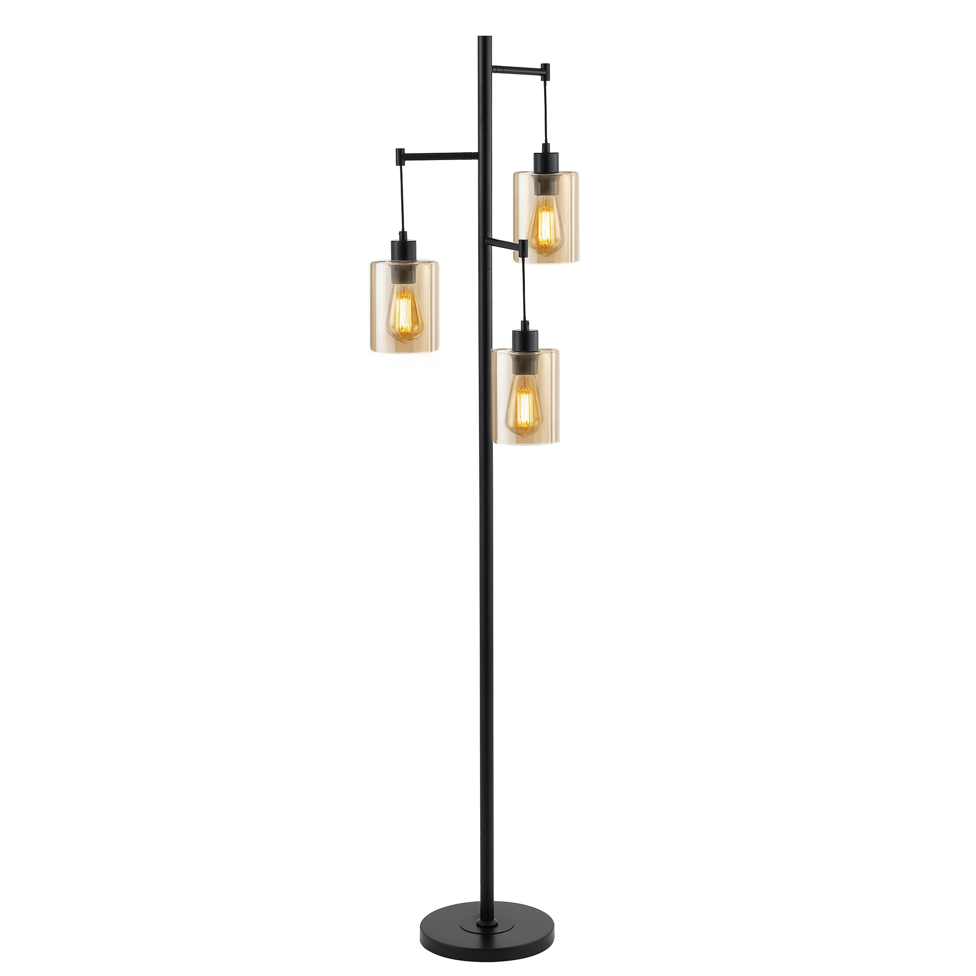 Ledel Get 69" Industrial 3-Light Tree Floor Lamp with Glass Shades Amber