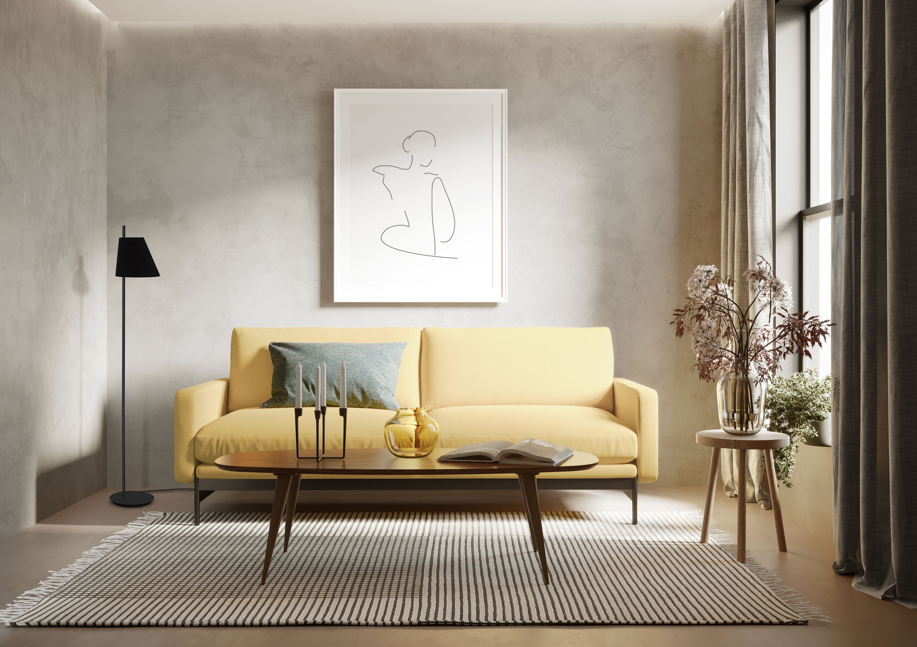 Estaziona Minimalist Black Fabric Cone Floor Lamp