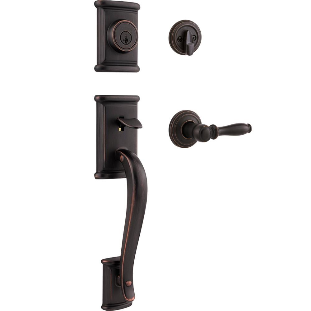 Kwikset Signature Series Ashfield Venetian Bronze Single-Cylinder Deadbolt Keyed entry door handleset with Ashfield Lever and SmartKey