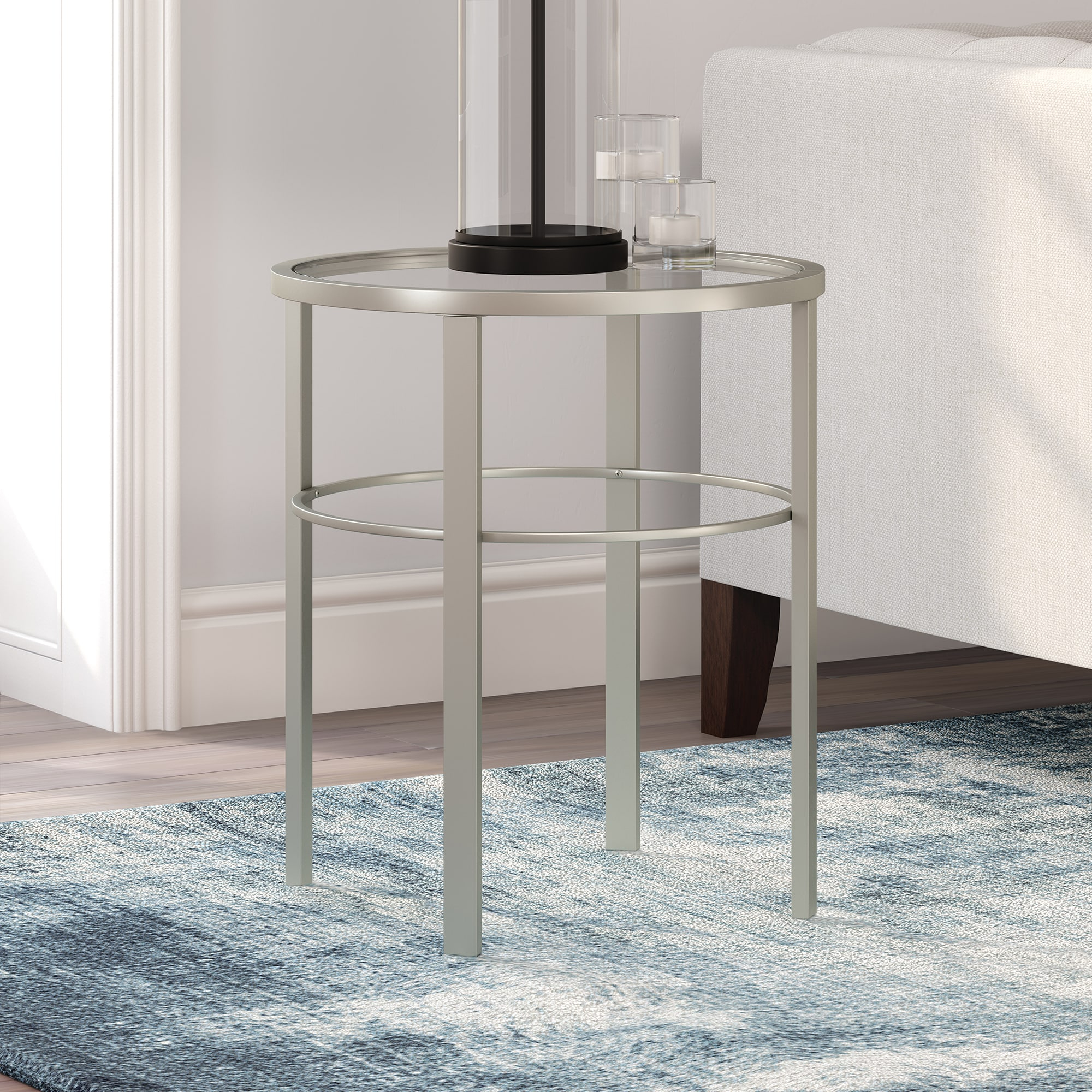 Evelyn&Zoe Gaia 20" Wide Round Side Table, Satin Nickel