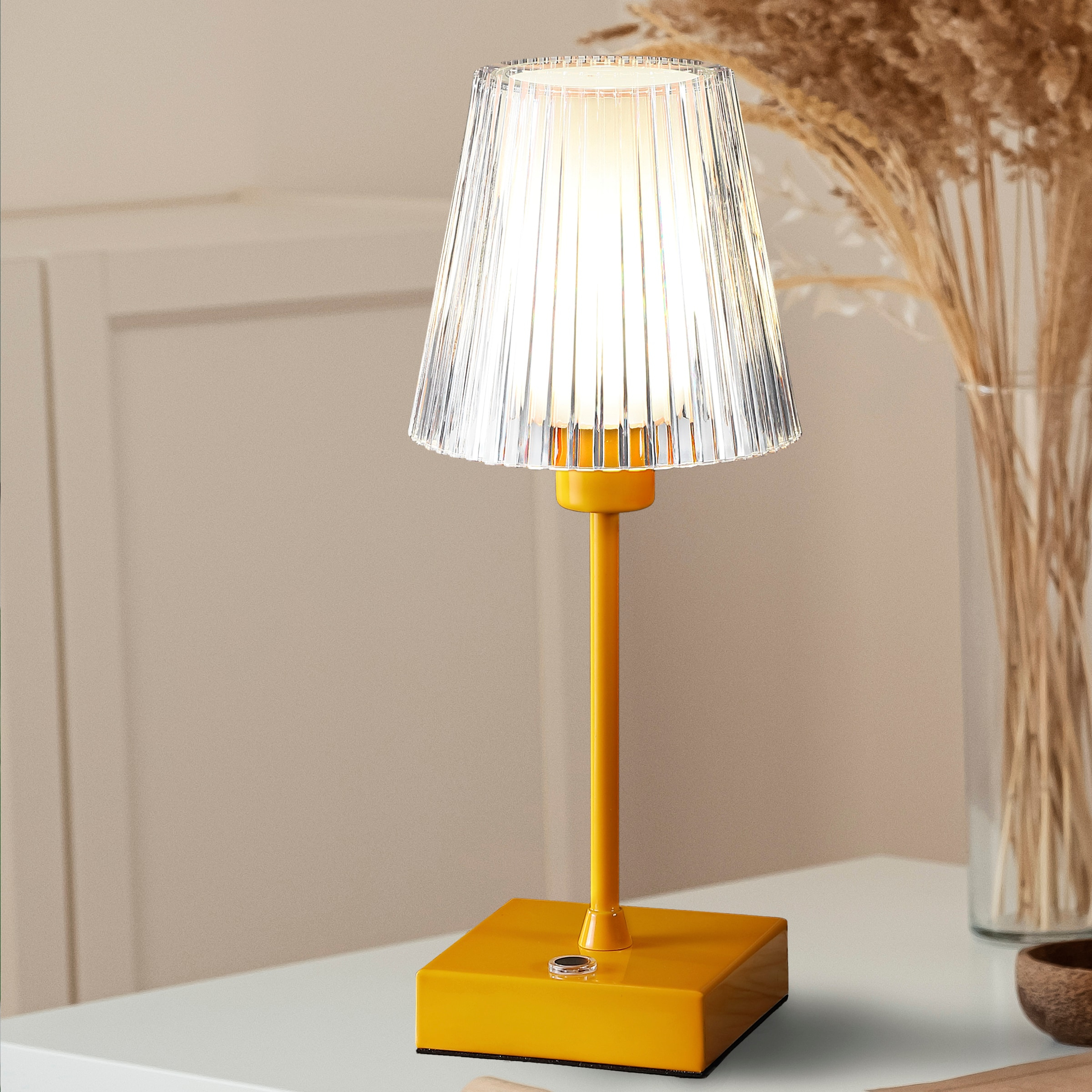 JONATHAN Y Oscar 12.5" Modern Industrial Rechargeable/Cordless Iron/Acrylic Integrated Portable LED Table Lamp with Ribbed Shade, Orange, JYL7225C